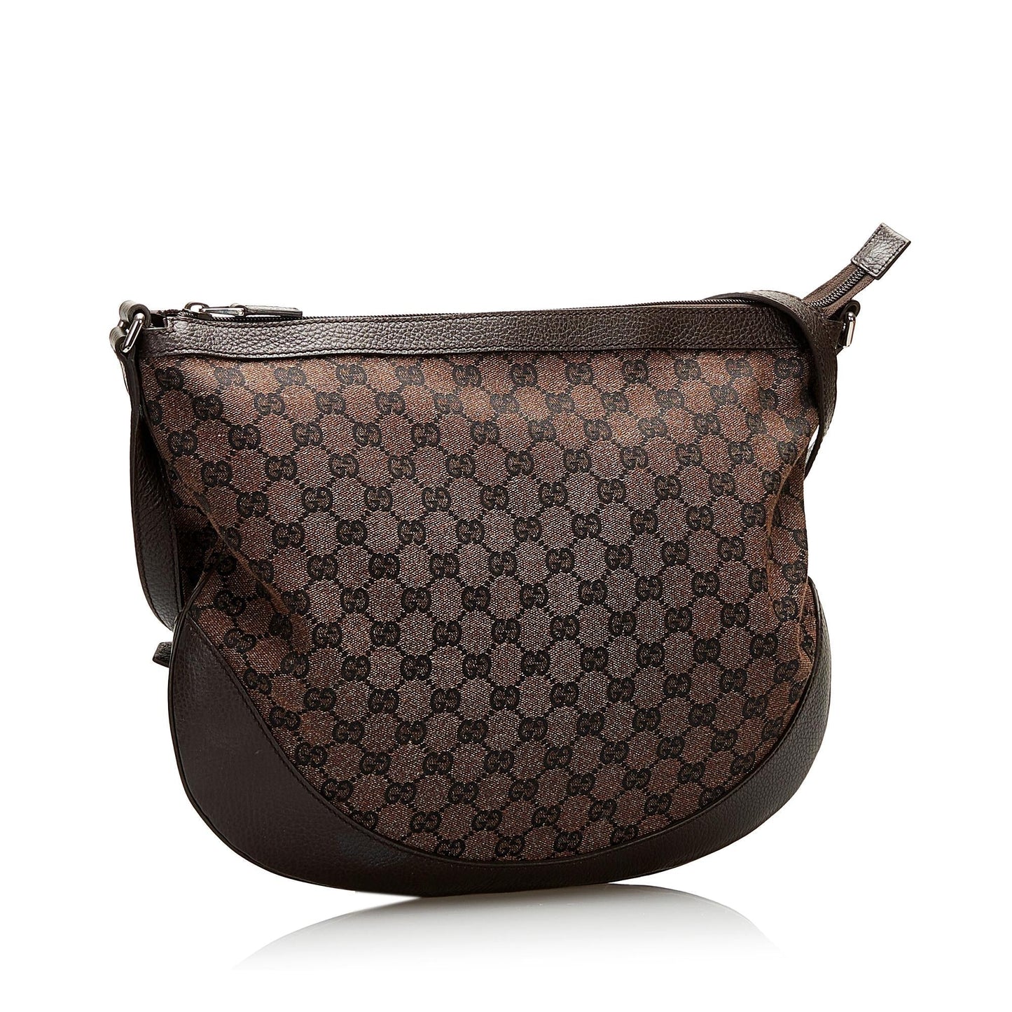 Gucci GG Half Moon SHG Canvas Denim Brown Crossbody Bag
