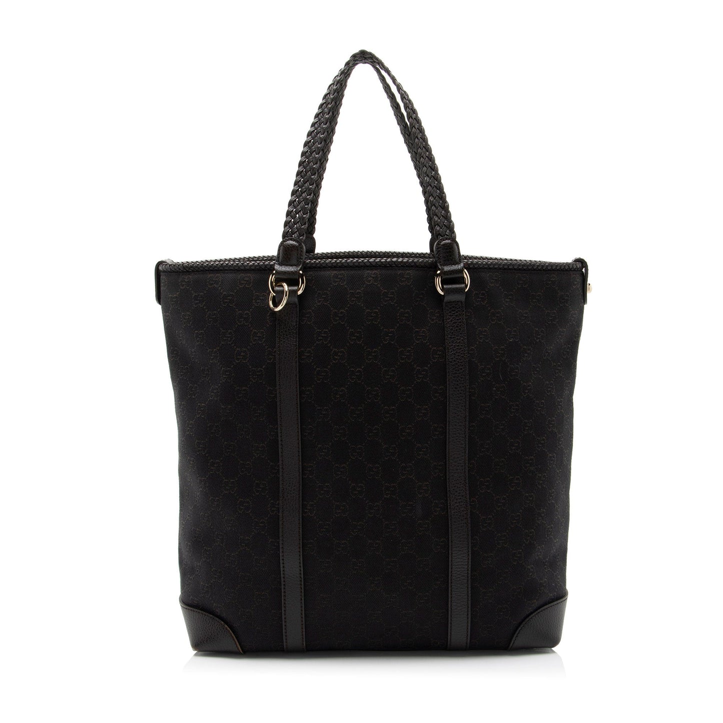 Gucci GG Marrakech Leather Canvas Denim Black Tote Bag