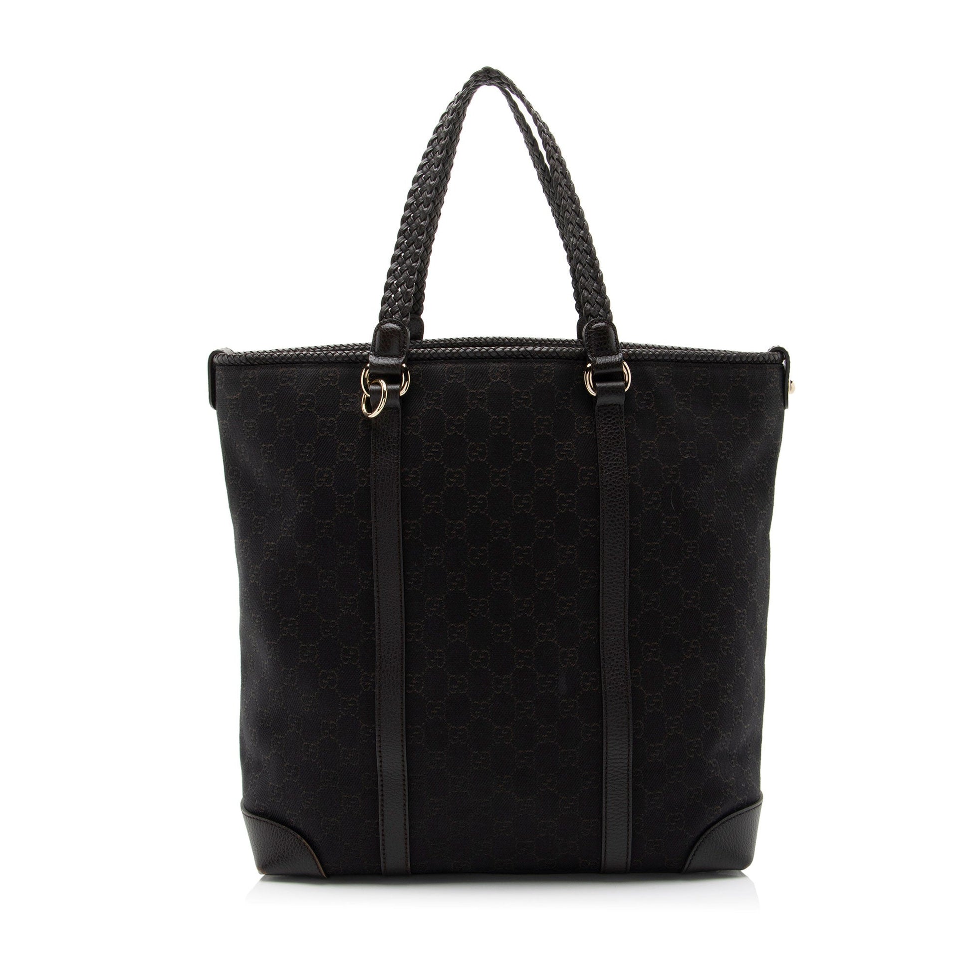 Gucci GG Marrakech Leather Canvas Denim Black Tote Bag