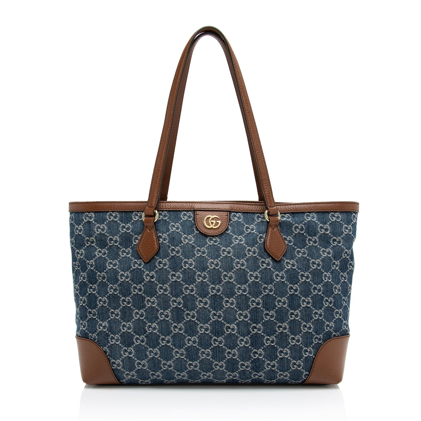 Gucci GG Ophidia SHF-DAKiQf Leather Denim Brown Blue Tote Bag