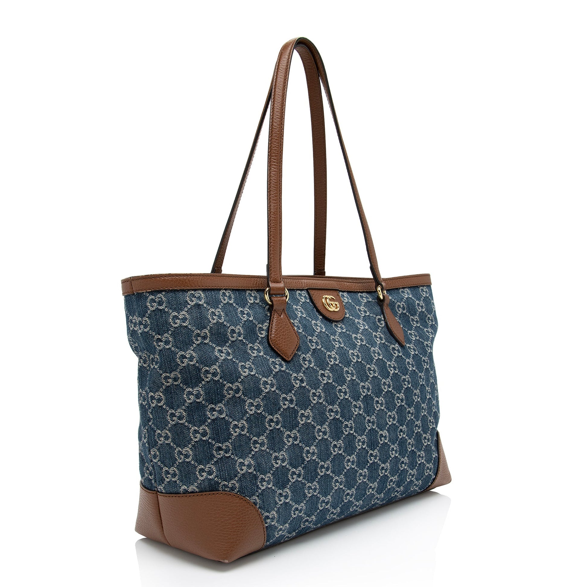 Gucci GG Ophidia SHF-DAKiQf Leather Denim Brown Blue Tote Bag