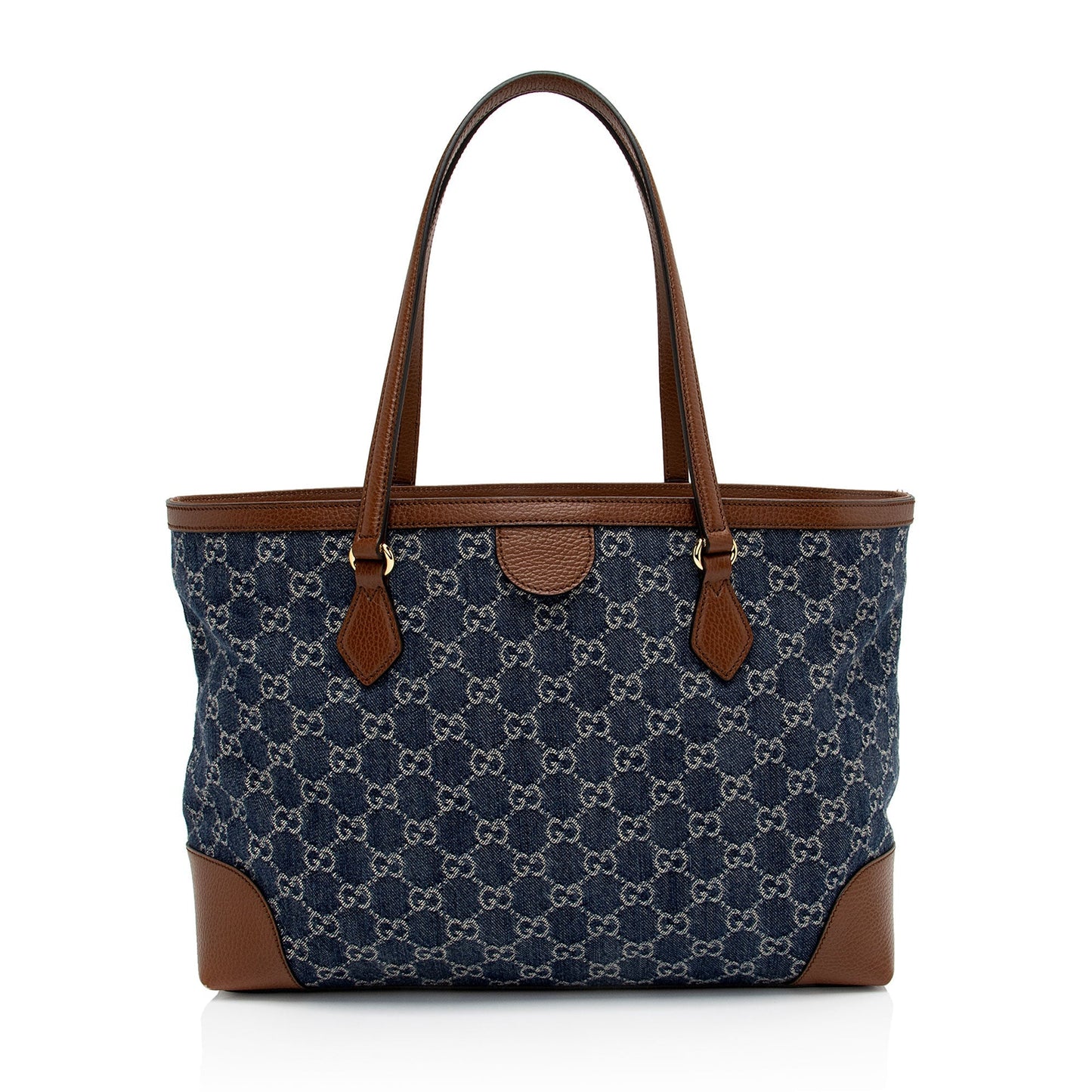 Gucci GG Ophidia SHF-mPOLzg Leather Denim Brown Blue Tote Bag