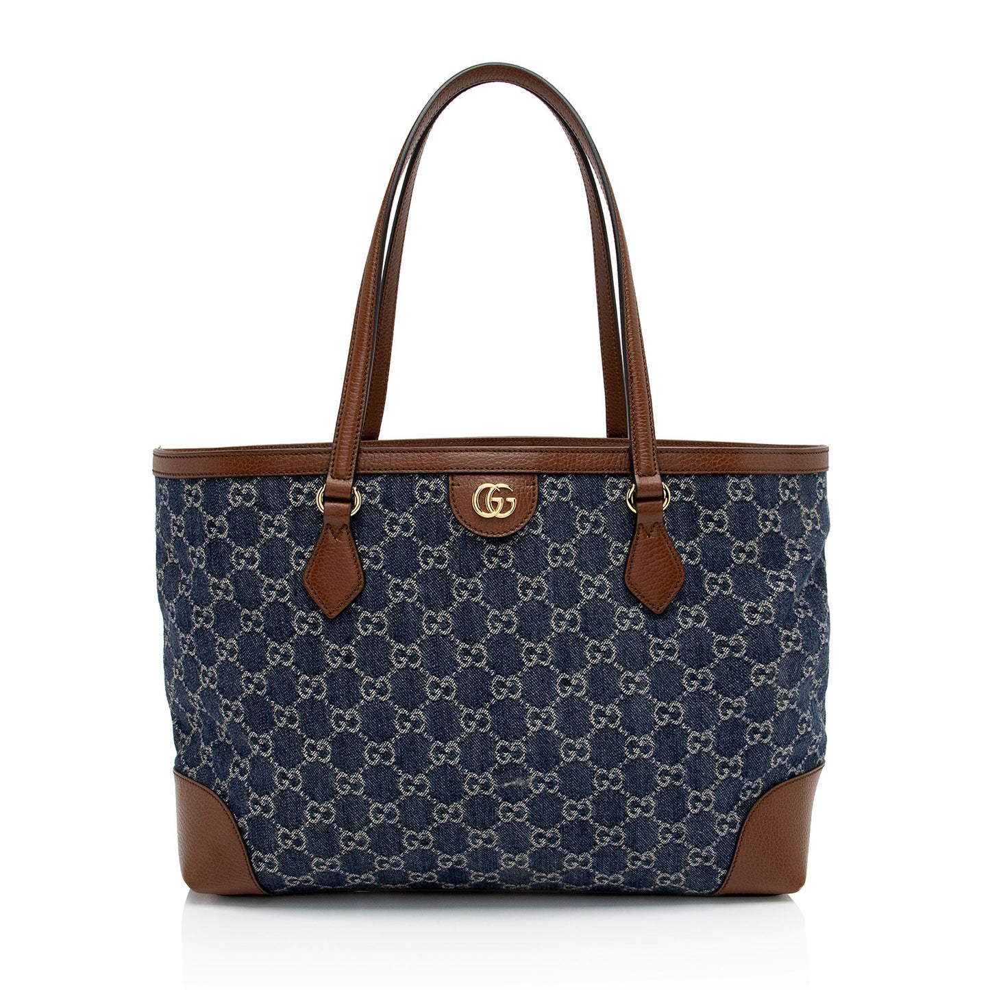 Gucci GG Ophidia SHF-mPOLzg Leather Denim Brown Blue Tote Bag