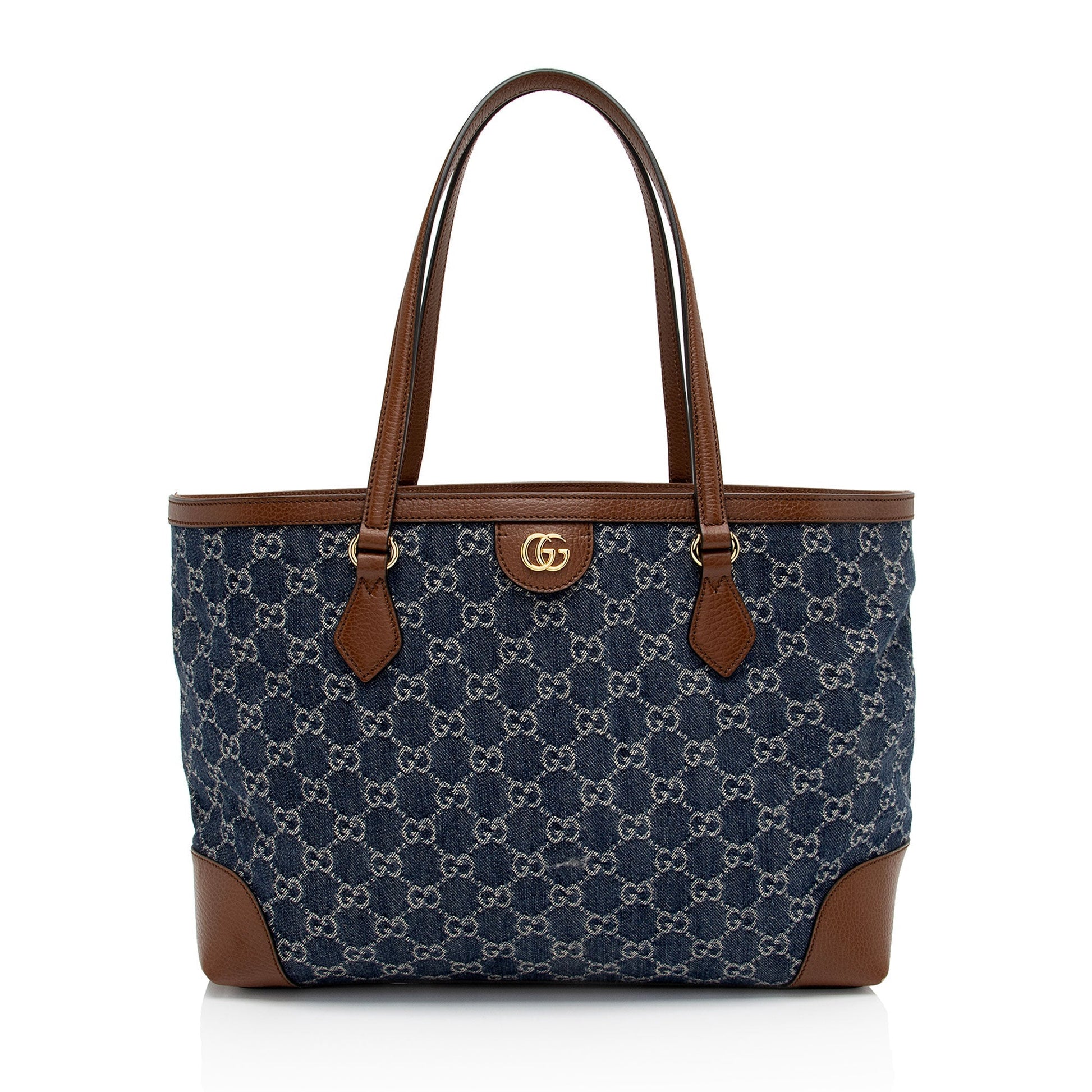 Gucci GG Ophidia SHF-mPOLzg Leather Denim Brown Blue Tote Bag