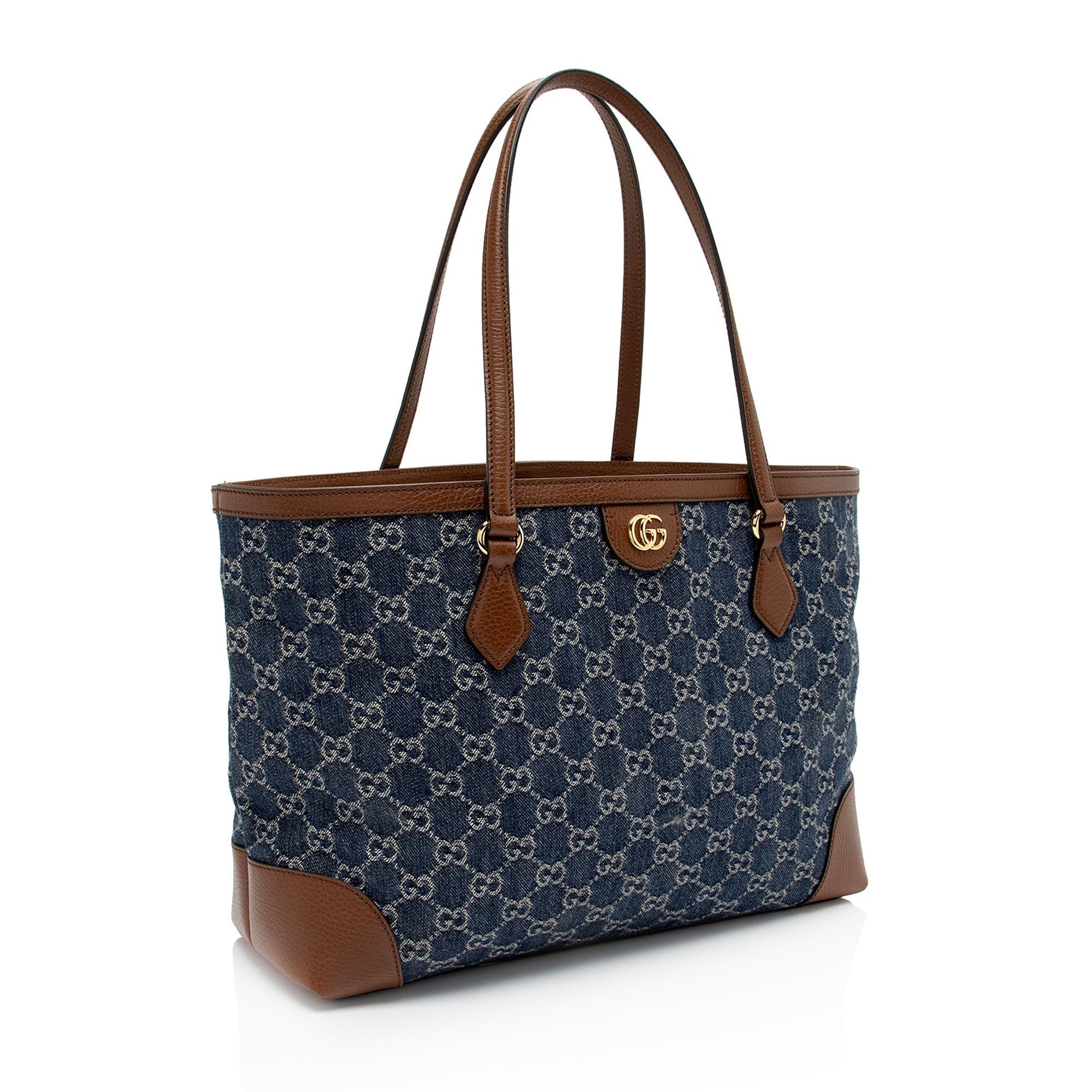 Gucci GG Ophidia SHF-mPOLzg Leather Denim Brown Blue Tote Bag