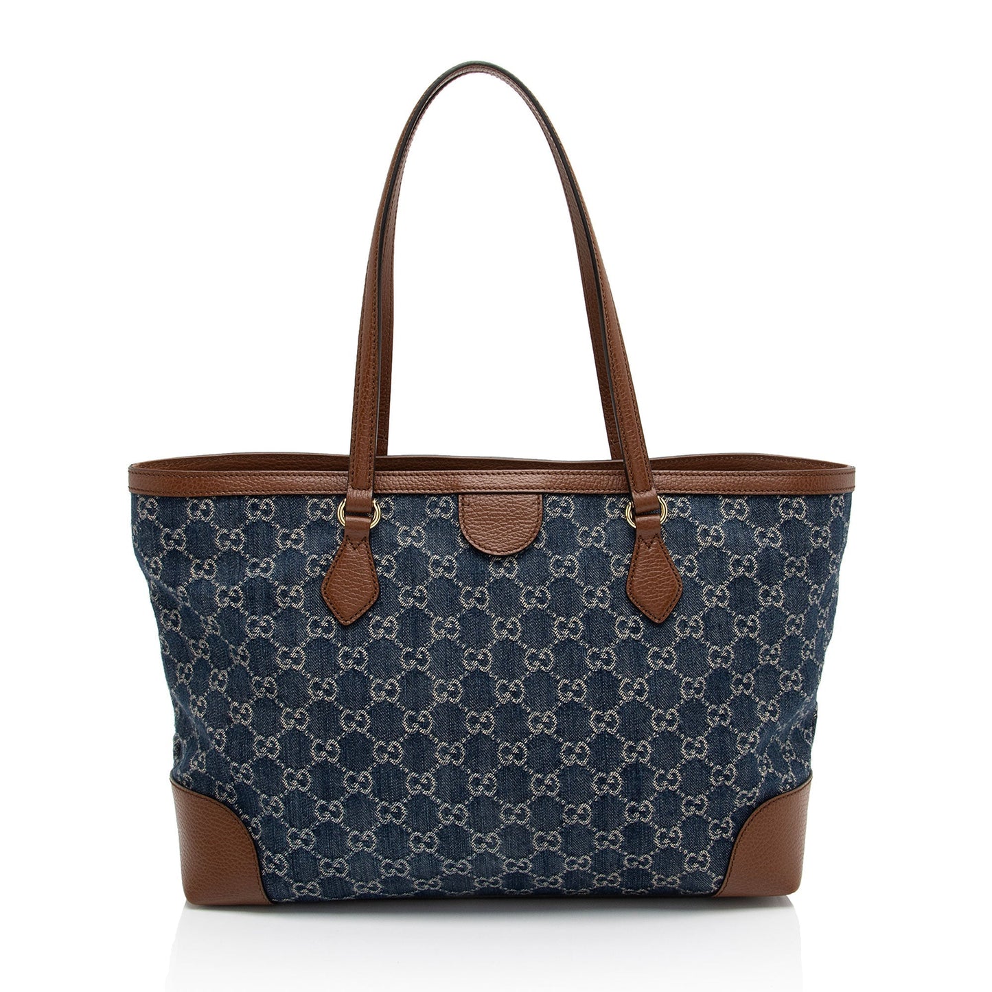 Gucci GG Ophidia SHF-qNfSkO Leather Denim Brown Blue Tote Bag
