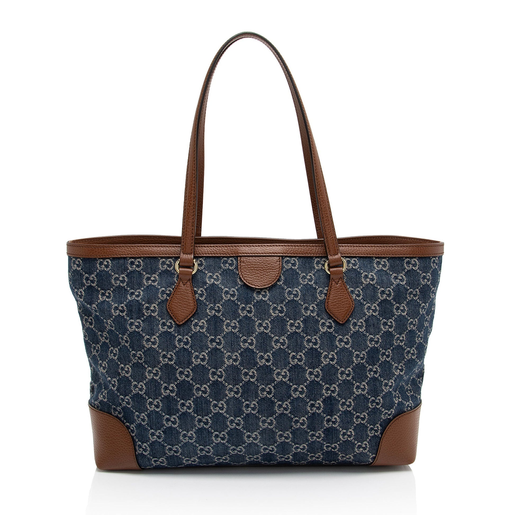 Gucci GG Ophidia SHF-qNfSkO Leather Denim Brown Blue Tote Bag
