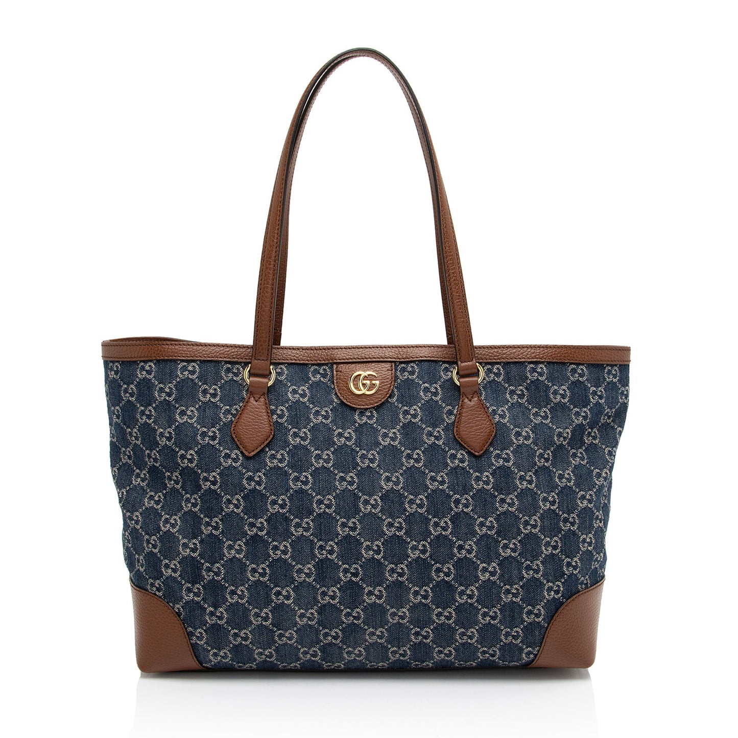 Gucci GG Ophidia SHF-qNfSkO Leather Denim Brown Blue Tote Bag