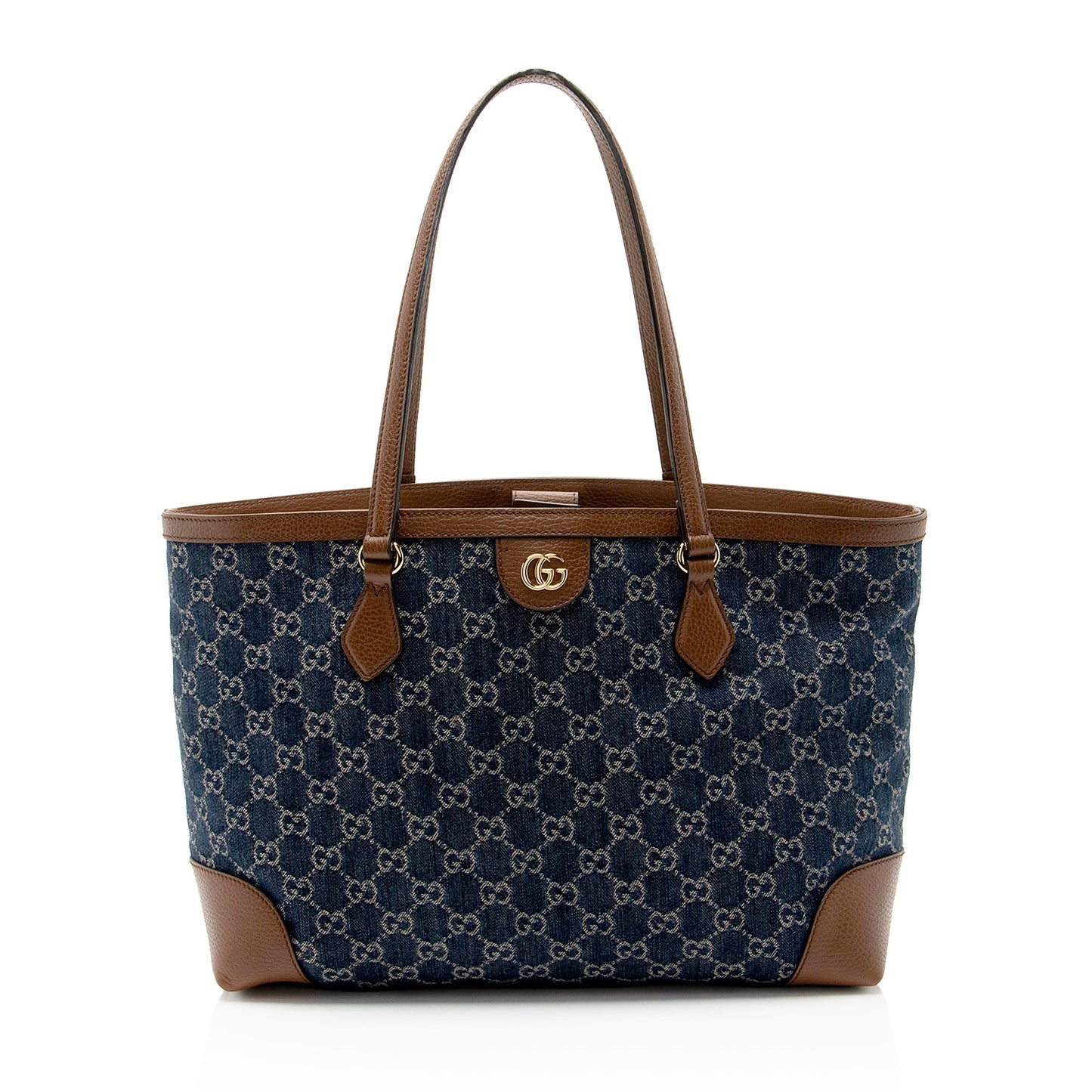 Gucci GG Ophidia SHF-YdRSNY Leather Denim Brown Blue Tote Bag