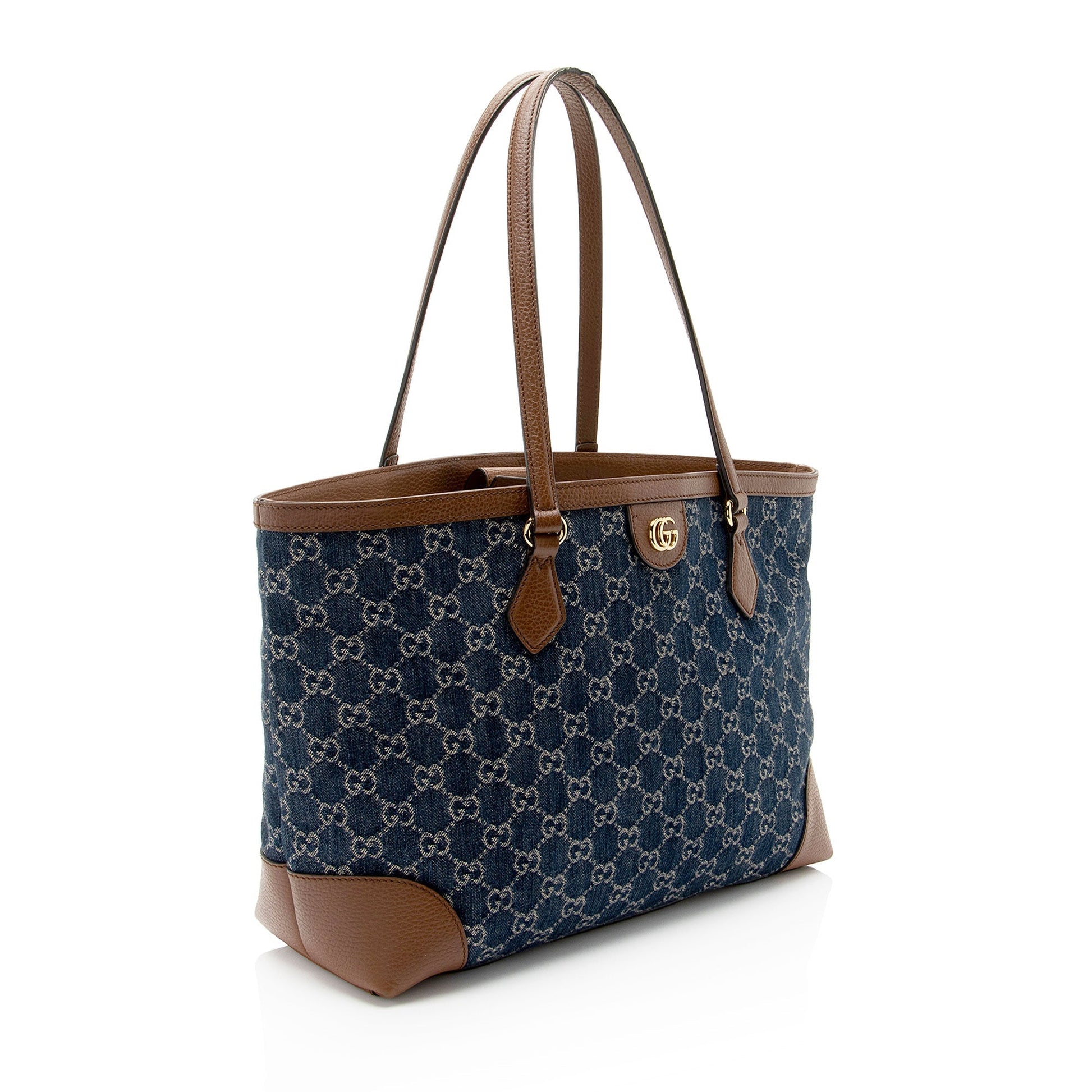 Gucci GG Ophidia SHF-YdRSNY Leather Denim Brown Blue Tote Bag