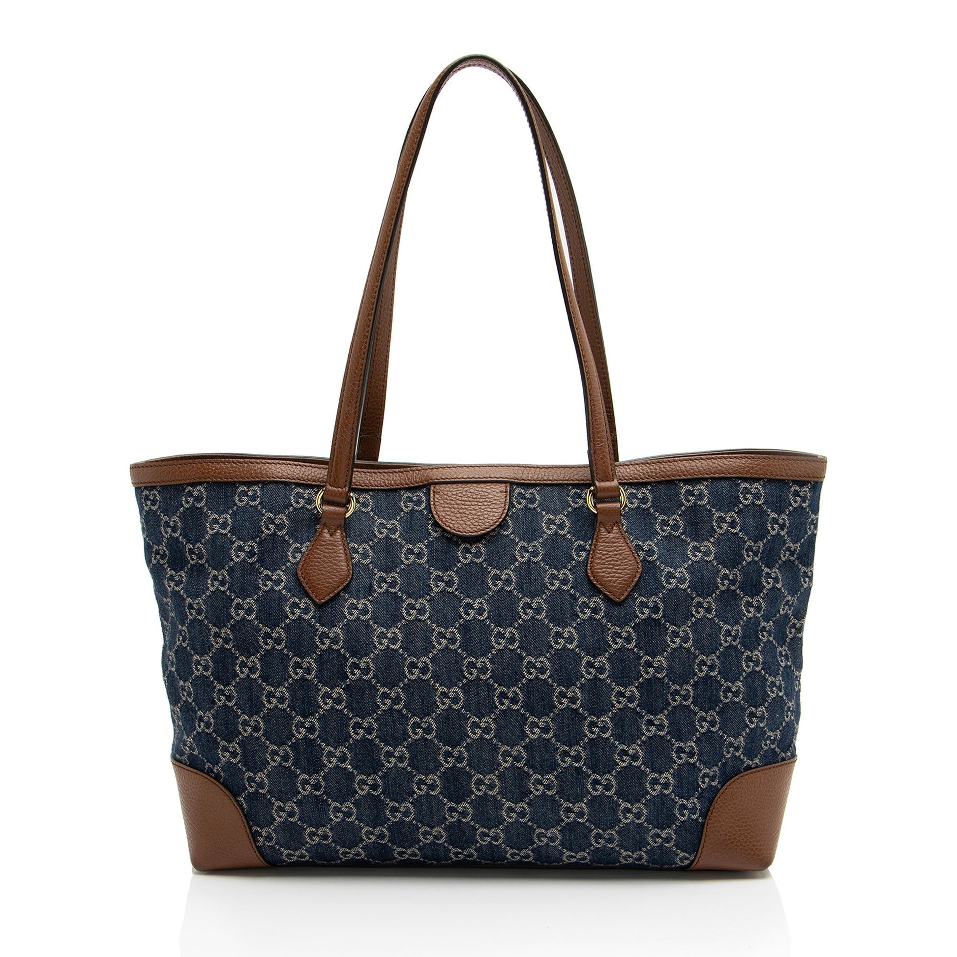 Gucci GG Ophidia SHF-eW1J5L Leather Denim Brown Blue Tote Bag