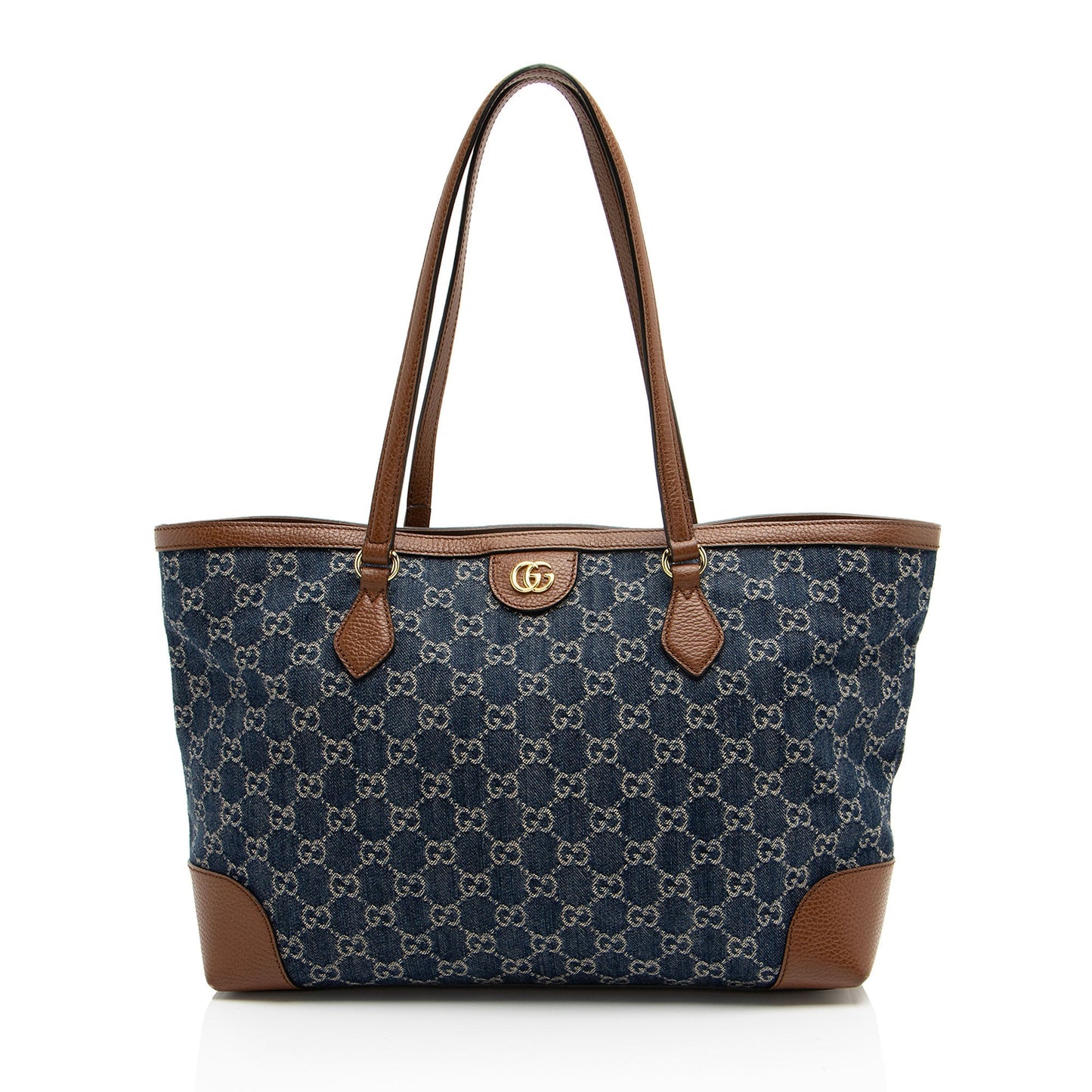 Gucci GG Ophidia SHF-eW1J5L Leather Denim Brown Blue Tote Bag