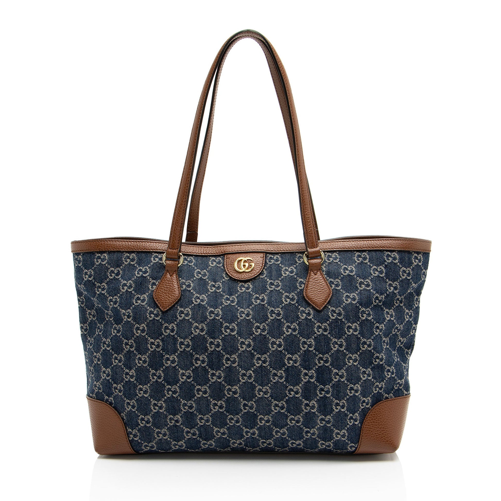 Gucci GG Ophidia SHF-eW1J5L Leather Denim Brown Blue Tote Bag