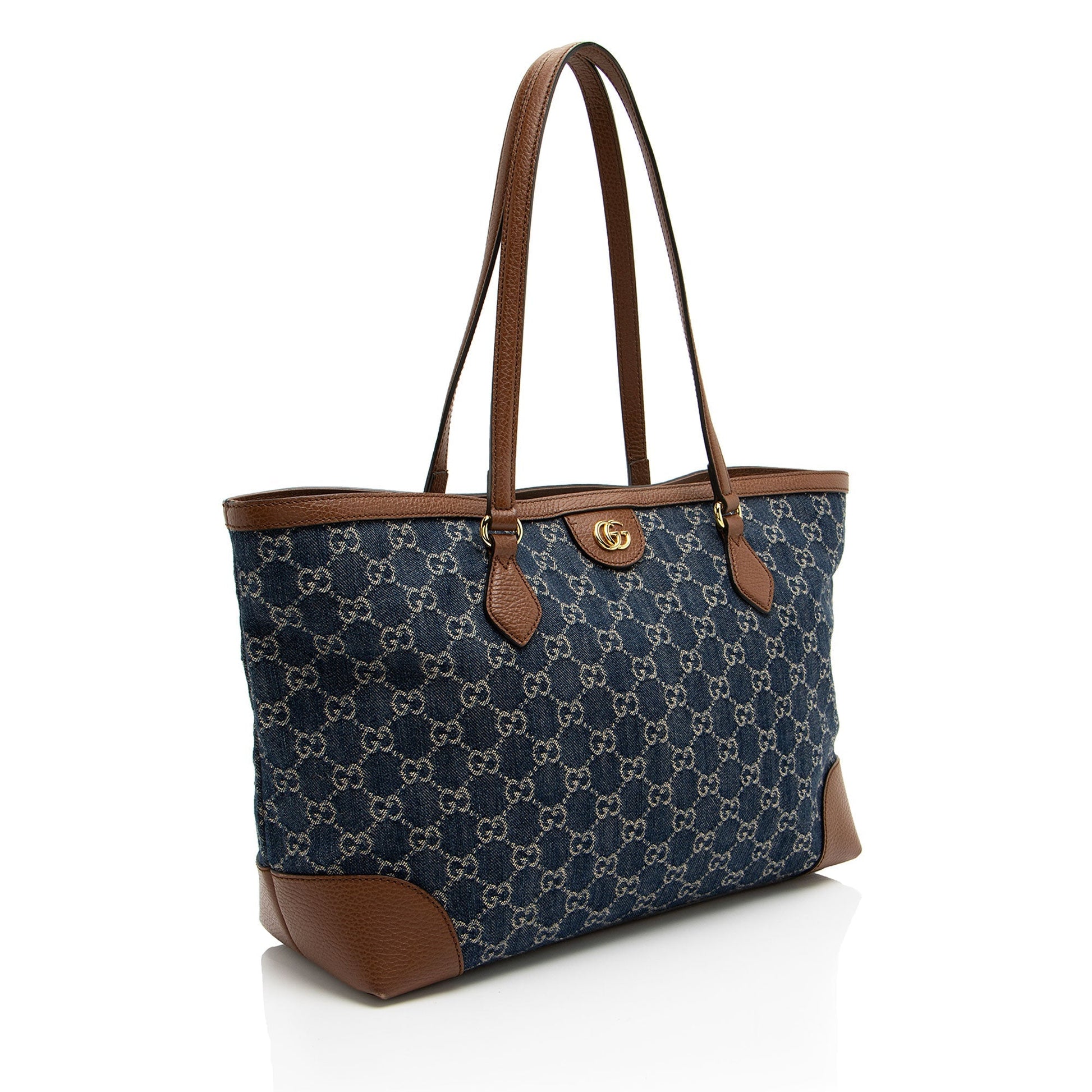 Gucci GG Ophidia SHF-eW1J5L Leather Denim Brown Blue Tote Bag