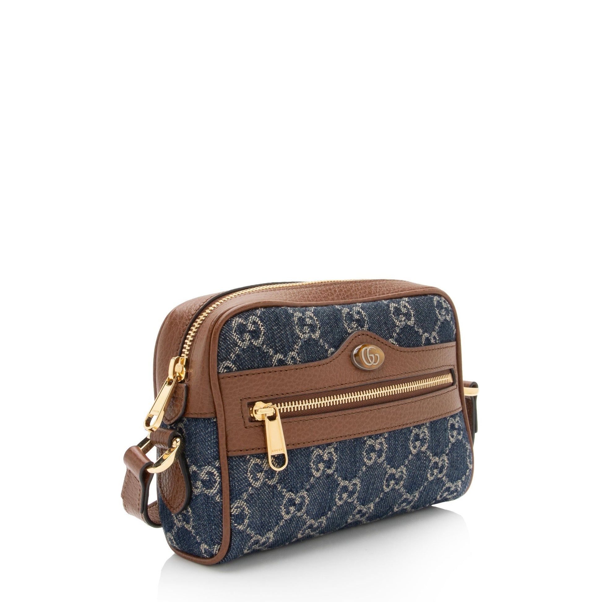 Gucci GG Ophidia SHF-SFY9LT Leather Denim Brown Blue Crossbody Bag