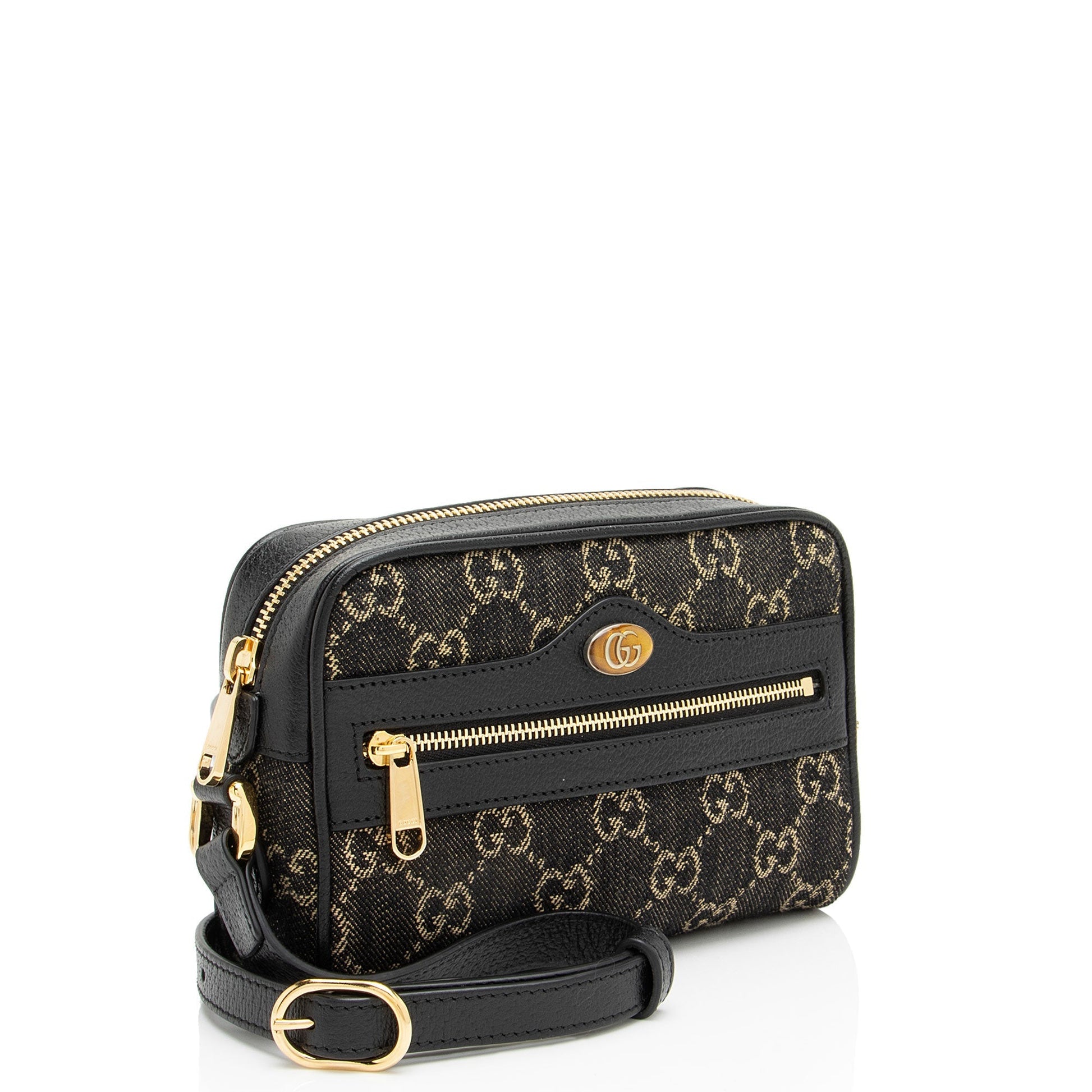 Gucci GG Ophidia Leather Denim Black Mini Crossbody Bag