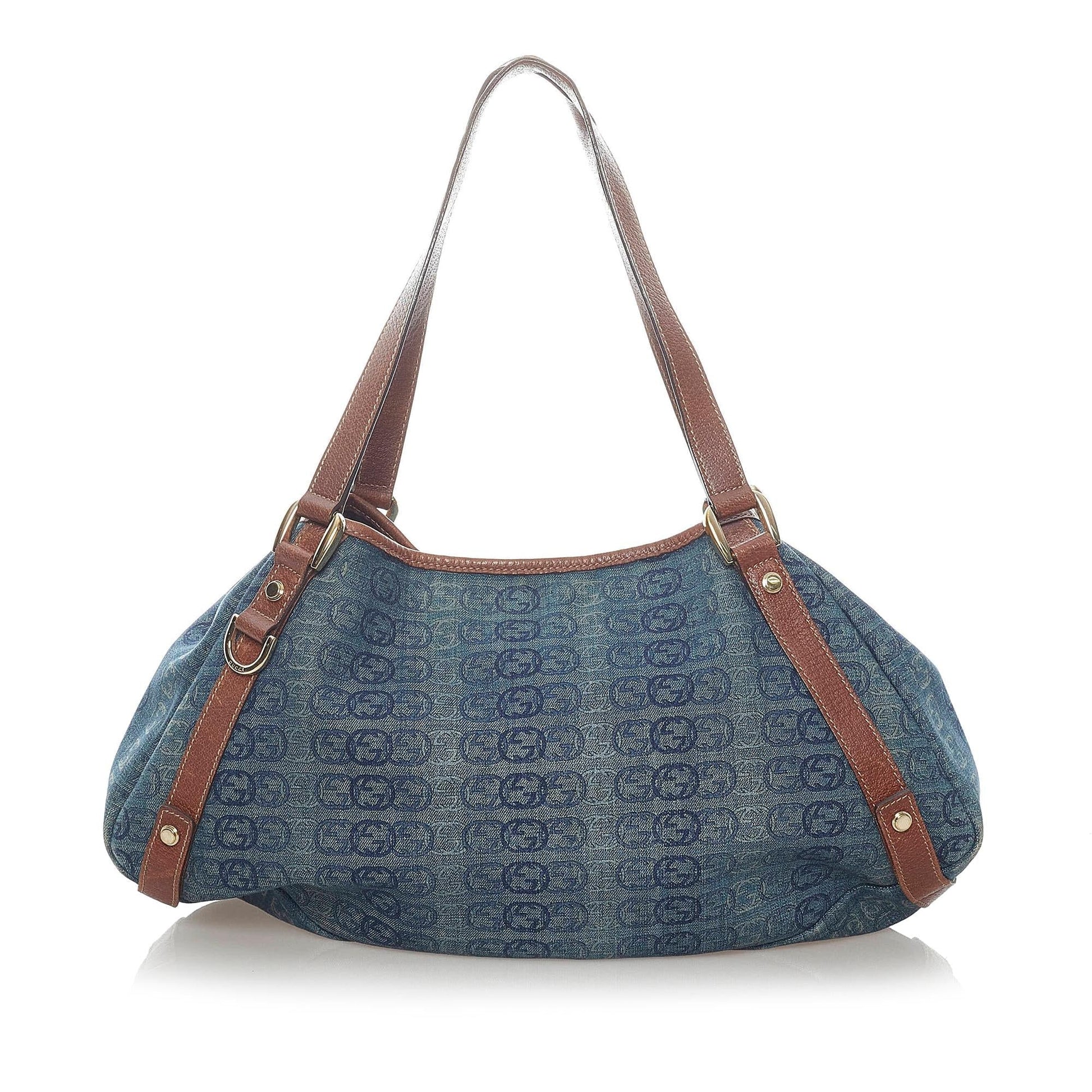 Gucci GG Pelham SHG Denim Brown Blue Tote Bag