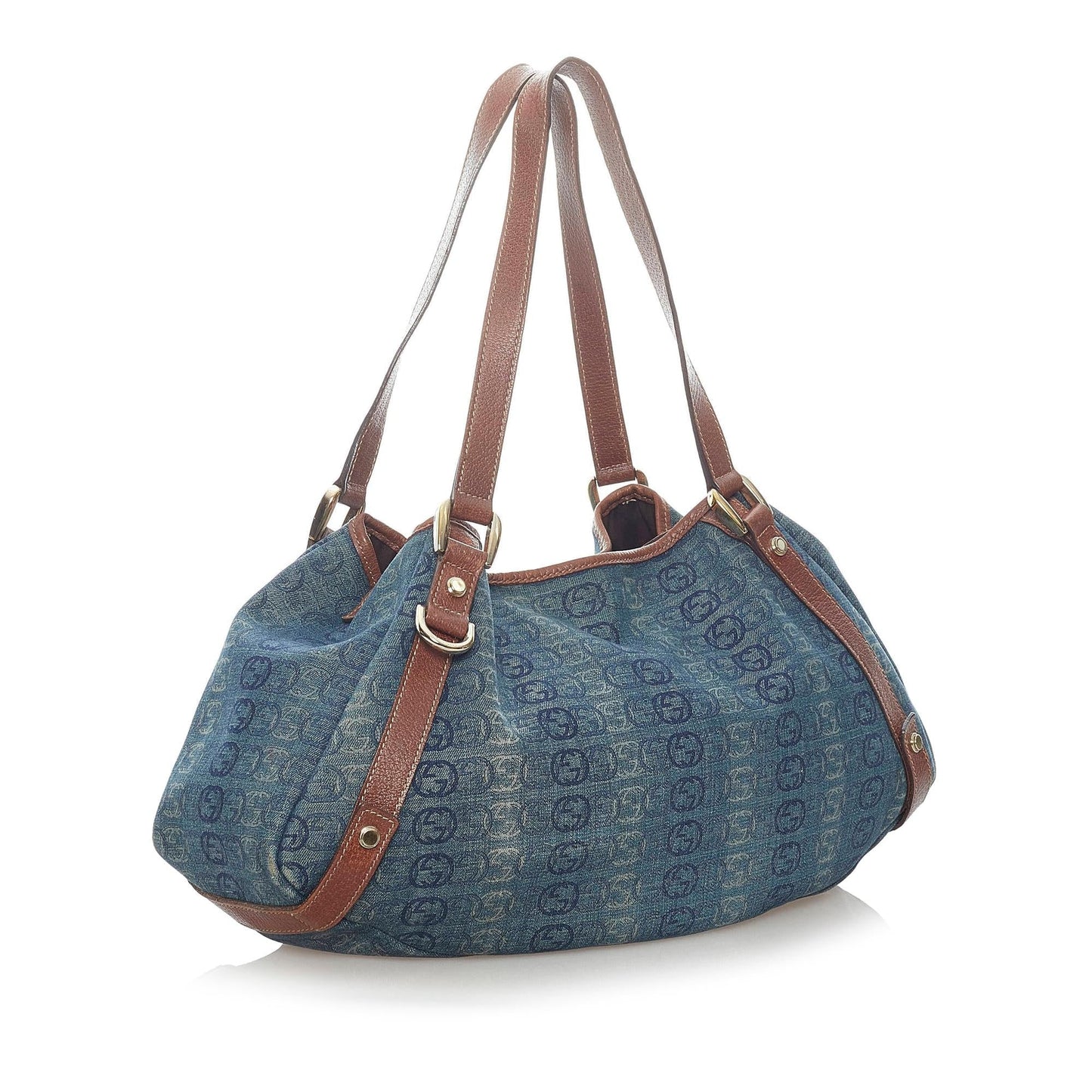 Gucci GG Pelham SHG Denim Brown Blue Tote Bag