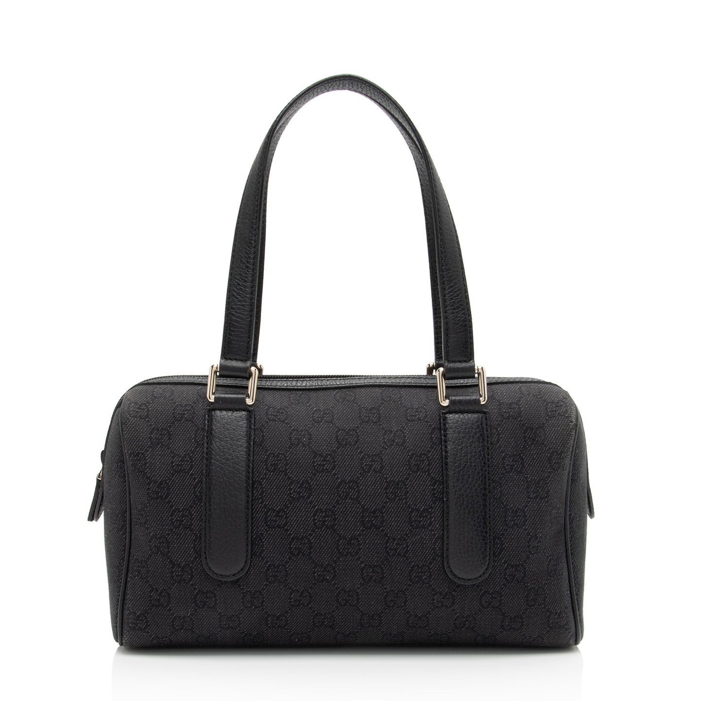 Gucci GG SHF-0xwQtu Leather Denim Black Small Satchel Bag