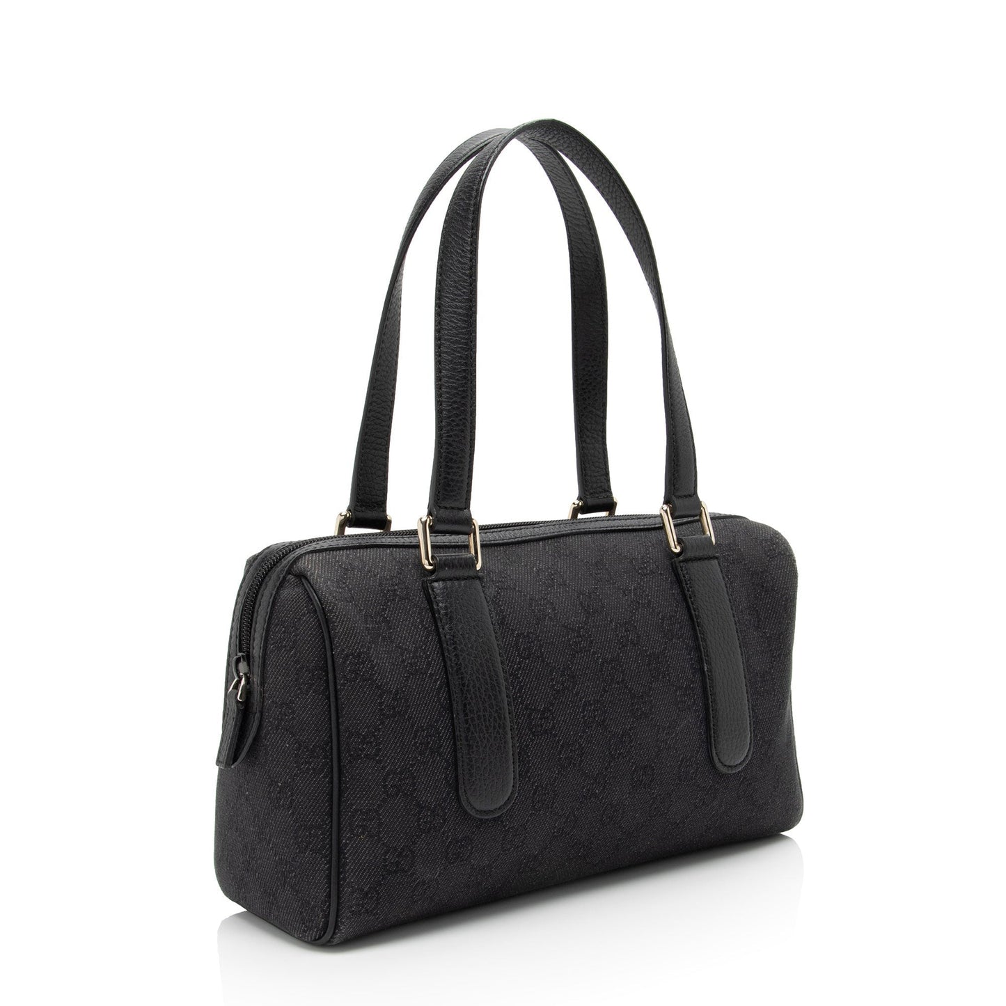 Gucci GG SHF-0xwQtu Leather Denim Black Small Satchel Bag
