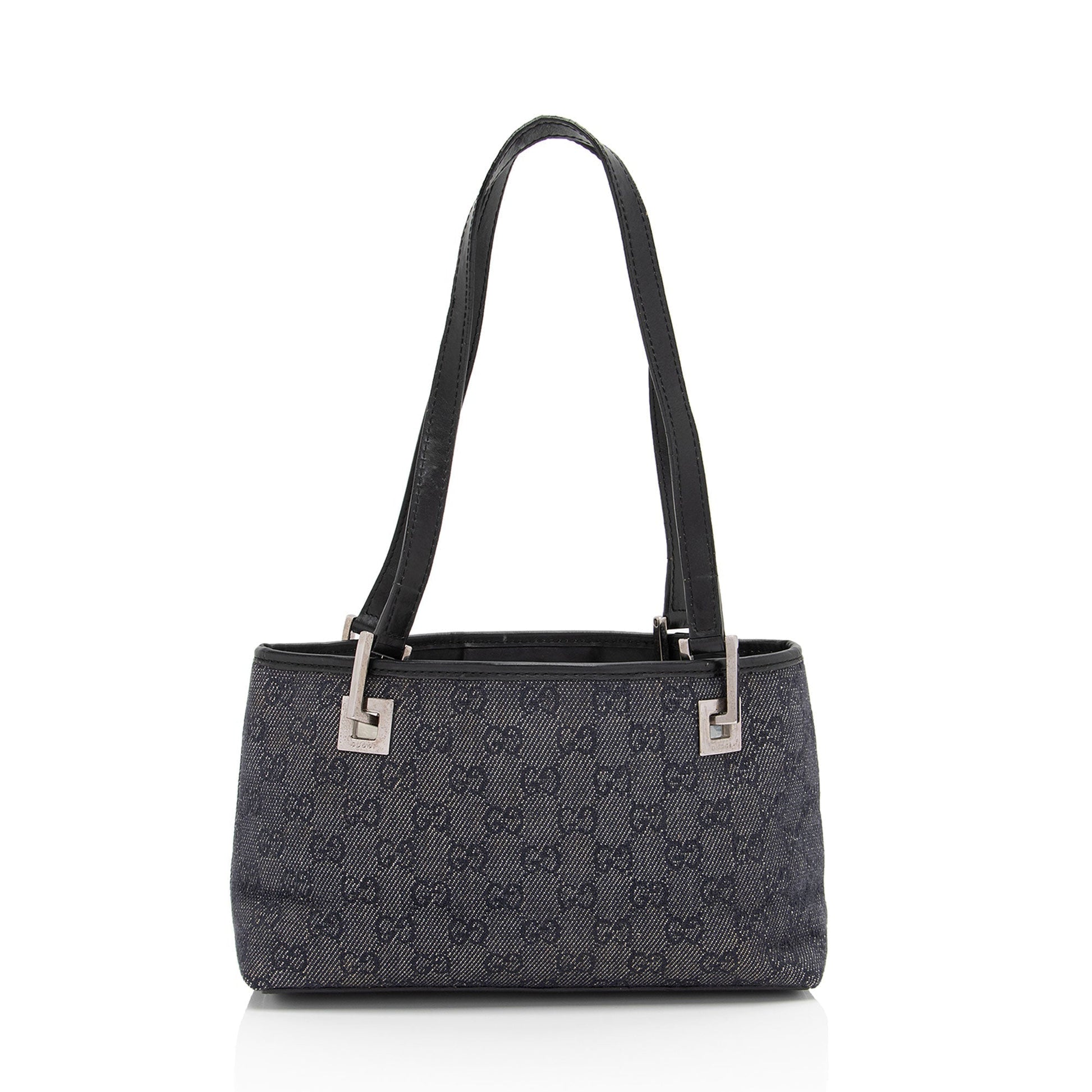 Gucci GG SHF-FYho2x Leather Denim Black Small Tote Bag