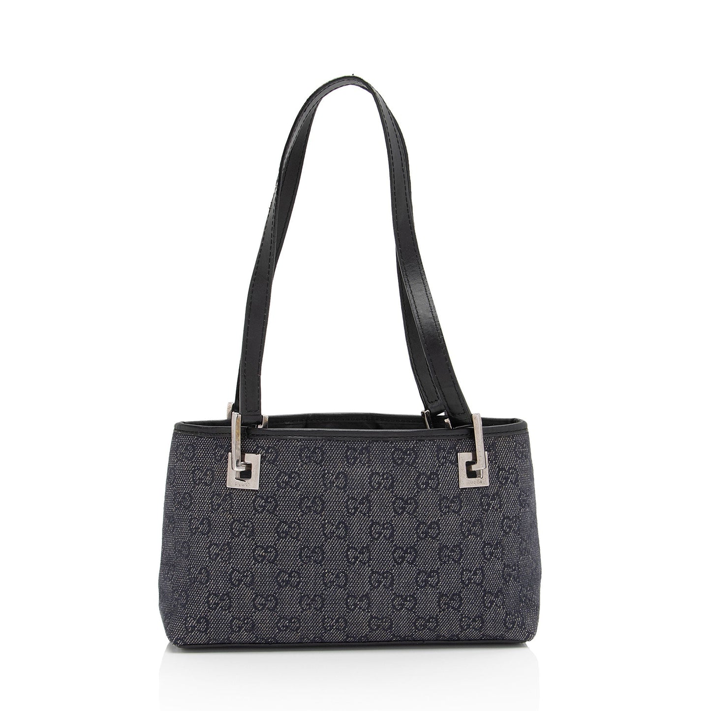 Gucci GG SHF-FYho2x Leather Denim Black Small Tote Bag