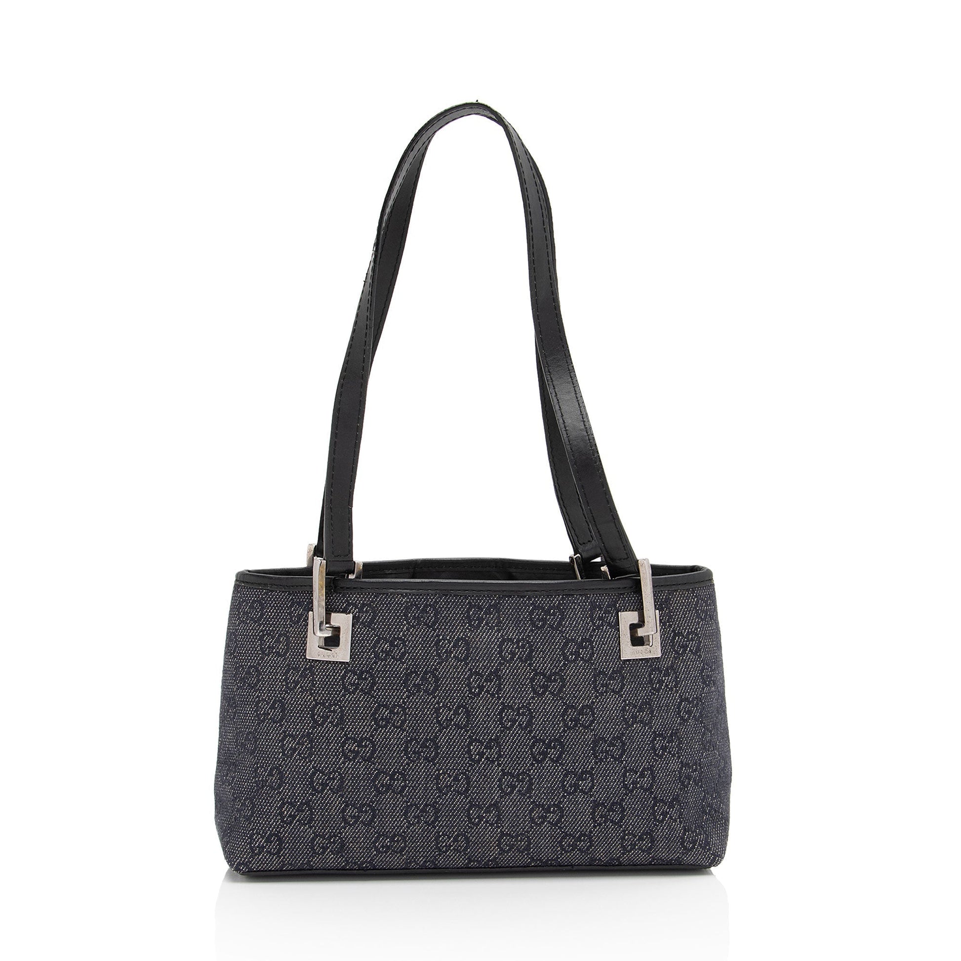 Gucci GG SHF-FYho2x Leather Denim Black Small Tote Bag