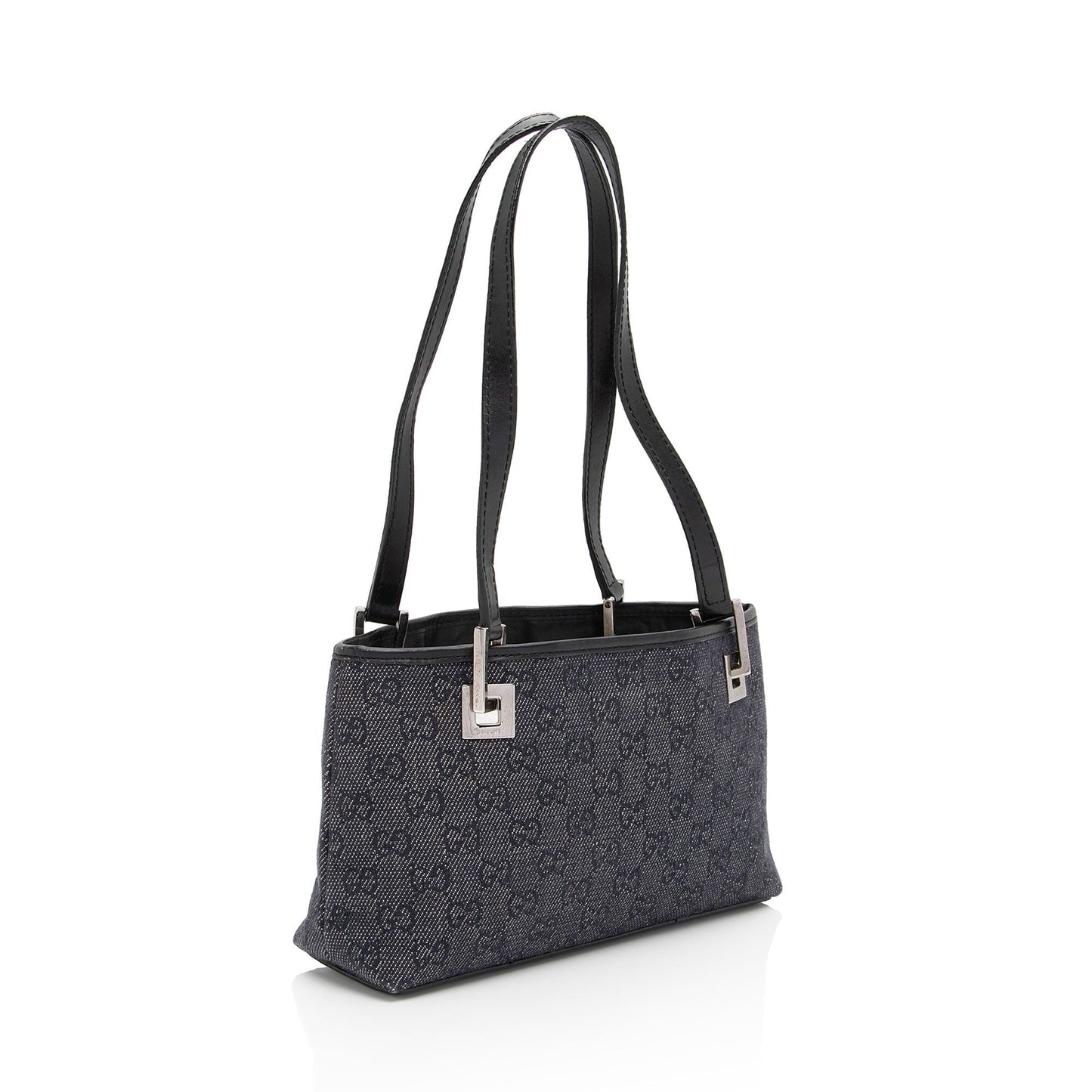 Gucci GG SHF-FYho2x Leather Denim Black Small Tote Bag