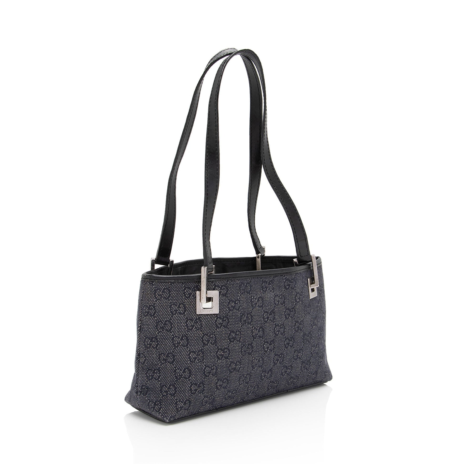 Gucci GG SHF-FYho2x Leather Denim Black Small Tote Bag