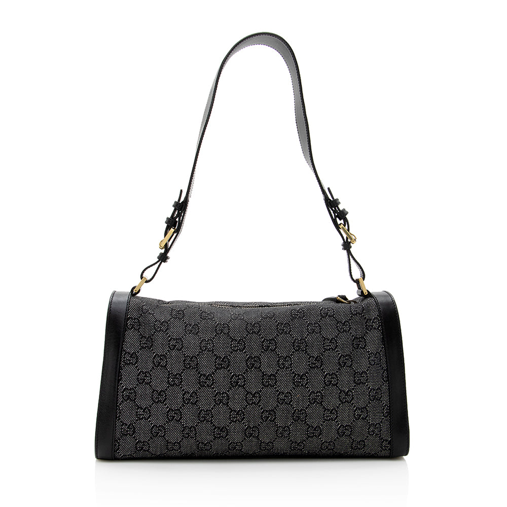 Gucci GG Structured SHF Leather Denim Black Shoulder Bag
