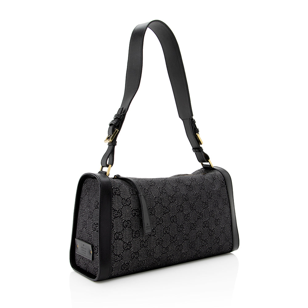 Gucci GG Structured SHF Leather Denim Black Shoulder Bag