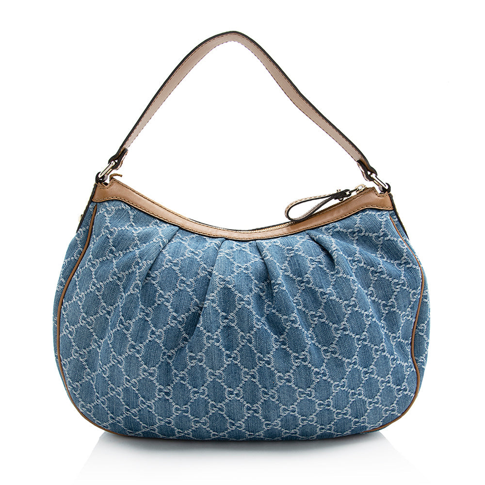 Gucci GG Sukey SHF Leather Denim Brown Blue Shoulder Bag