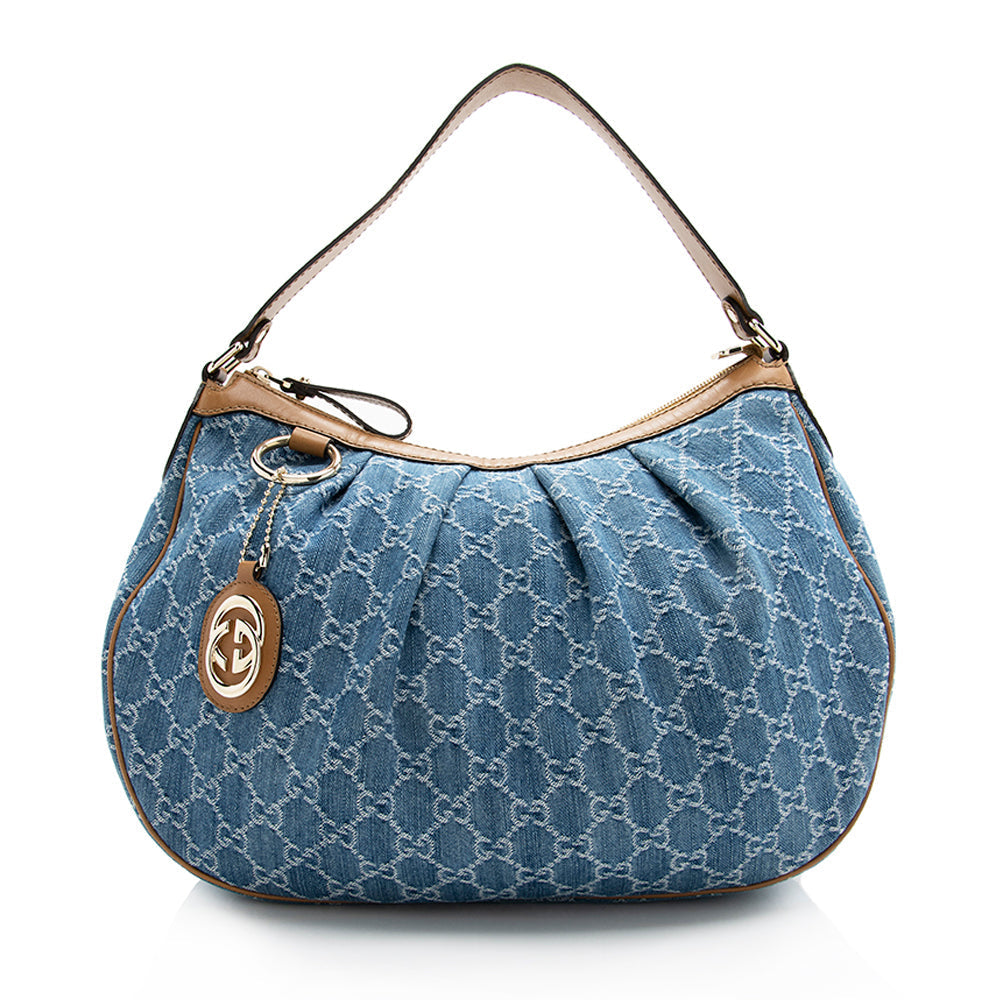 Gucci GG Sukey SHF Leather Denim Brown Blue Shoulder Bag