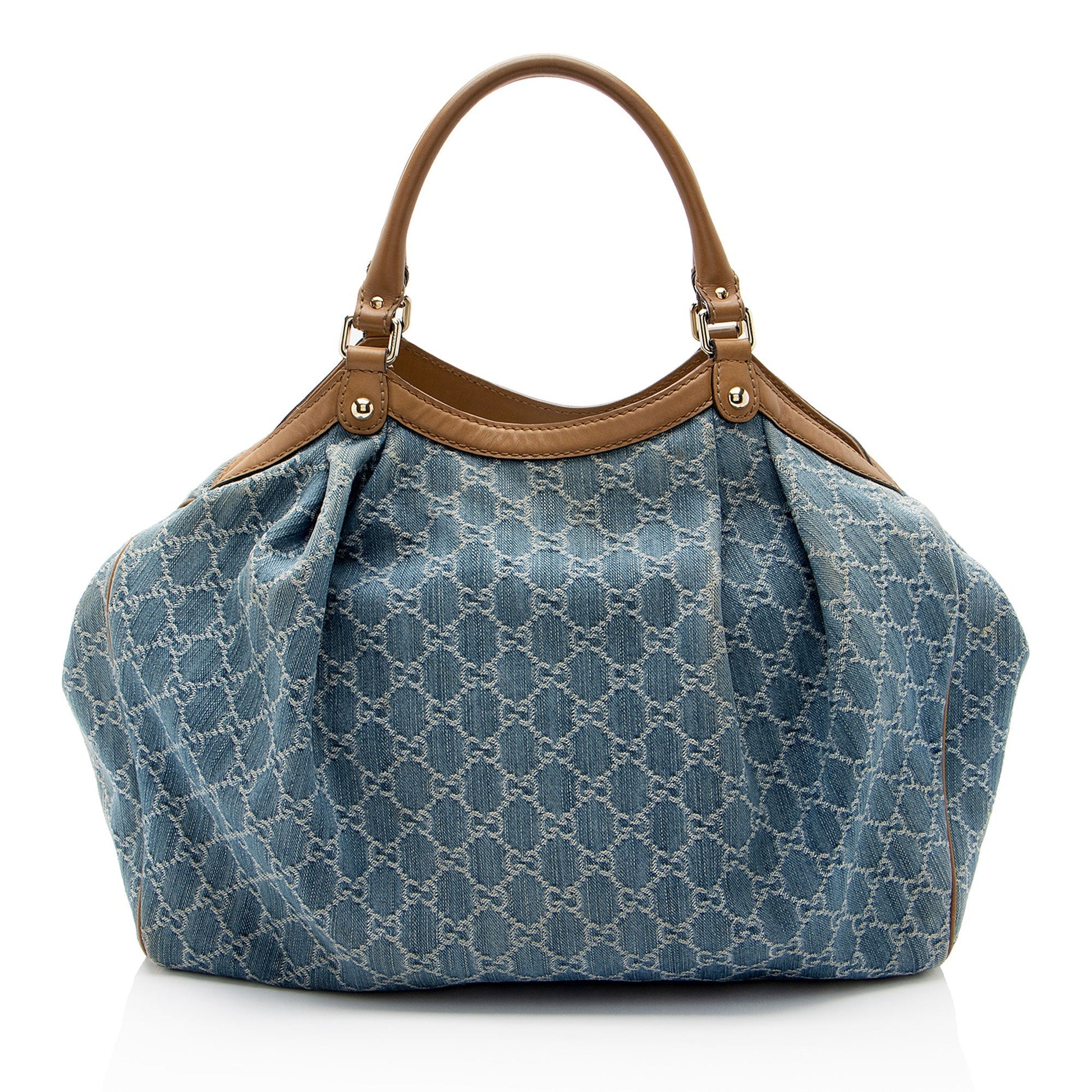 Gucci GG Sukey SHF-jcqKh9 Leather Denim Brown Blue Tote Bag