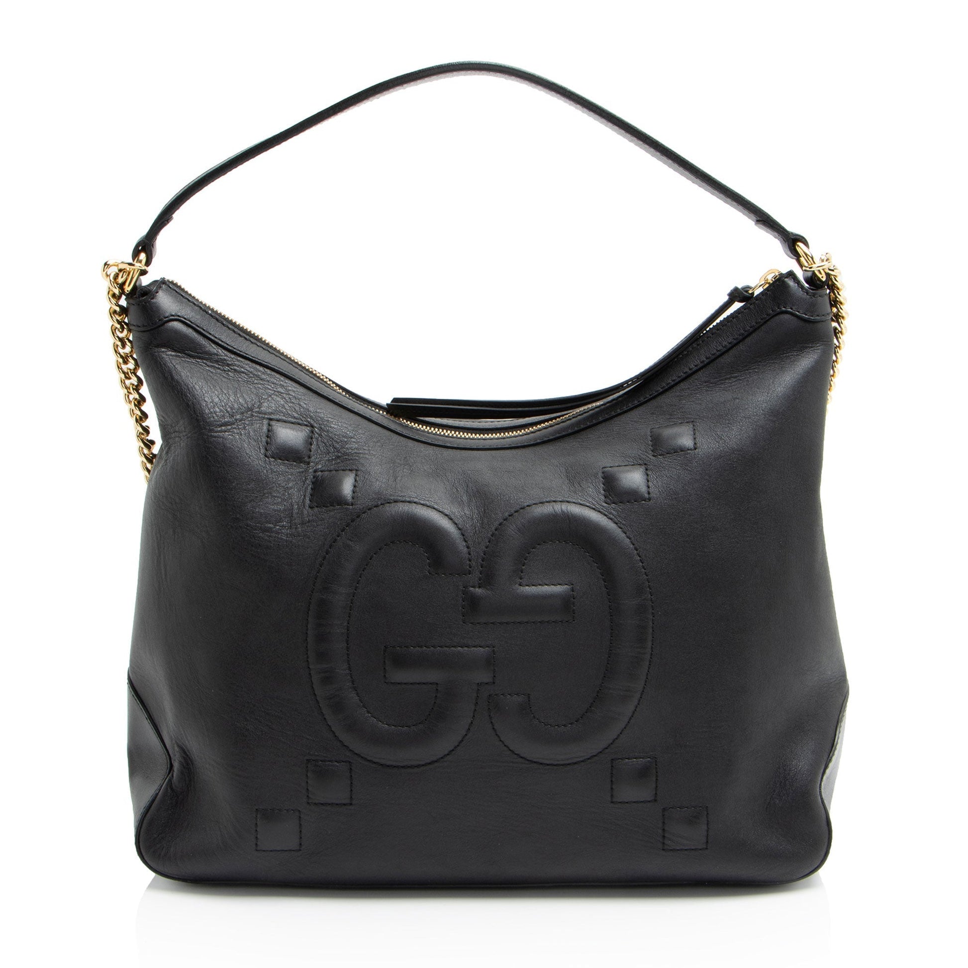 Gucci Jumbo GG Embossed Apollo Leather Calfskin Black Large Shoulder Bag