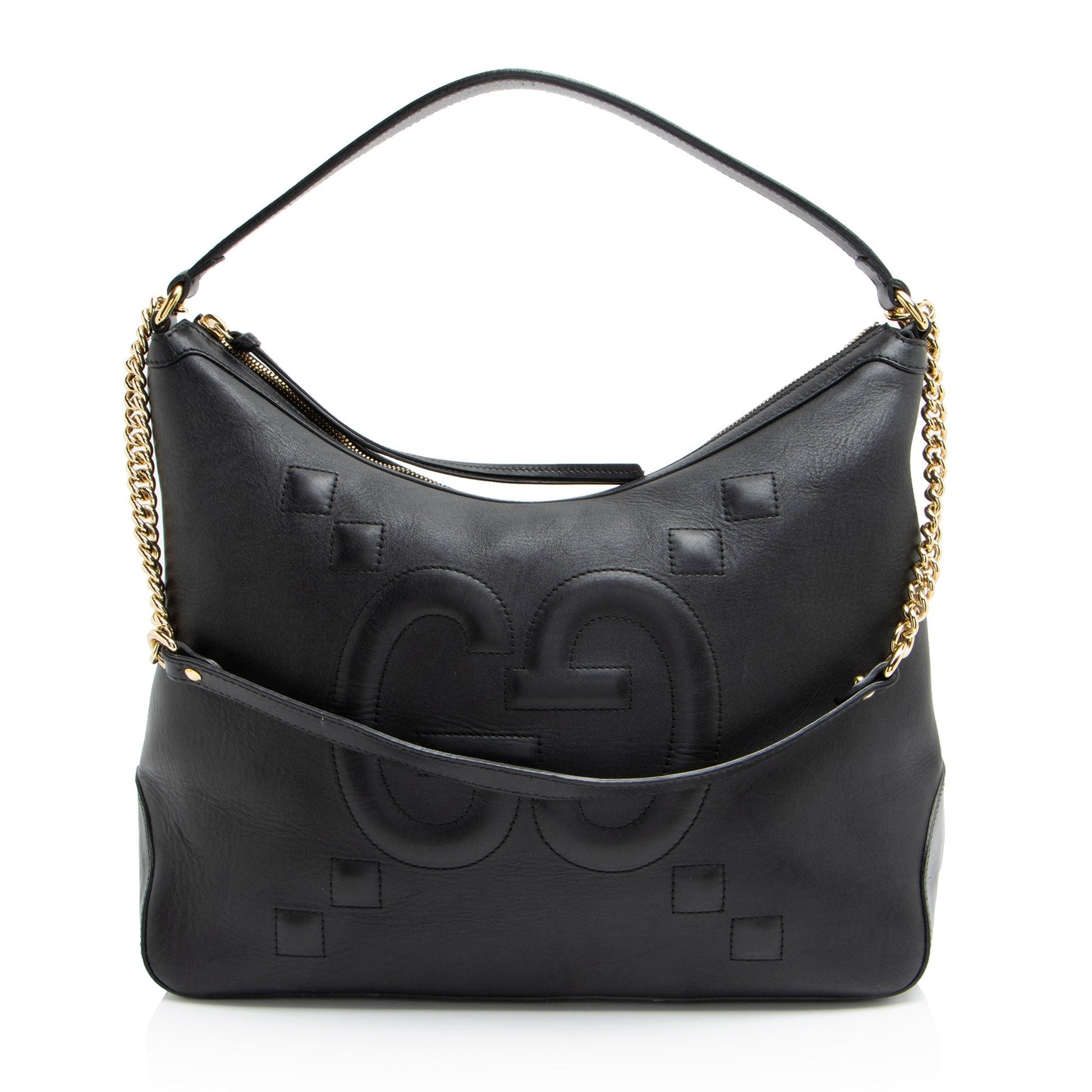Gucci Jumbo GG Embossed Apollo Leather Calfskin Black Large Shoulder Bag
