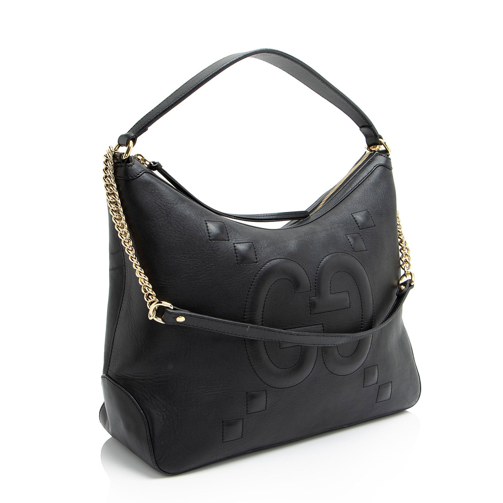 Gucci Jumbo GG Embossed Apollo Leather Calfskin Black Large Shoulder Bag