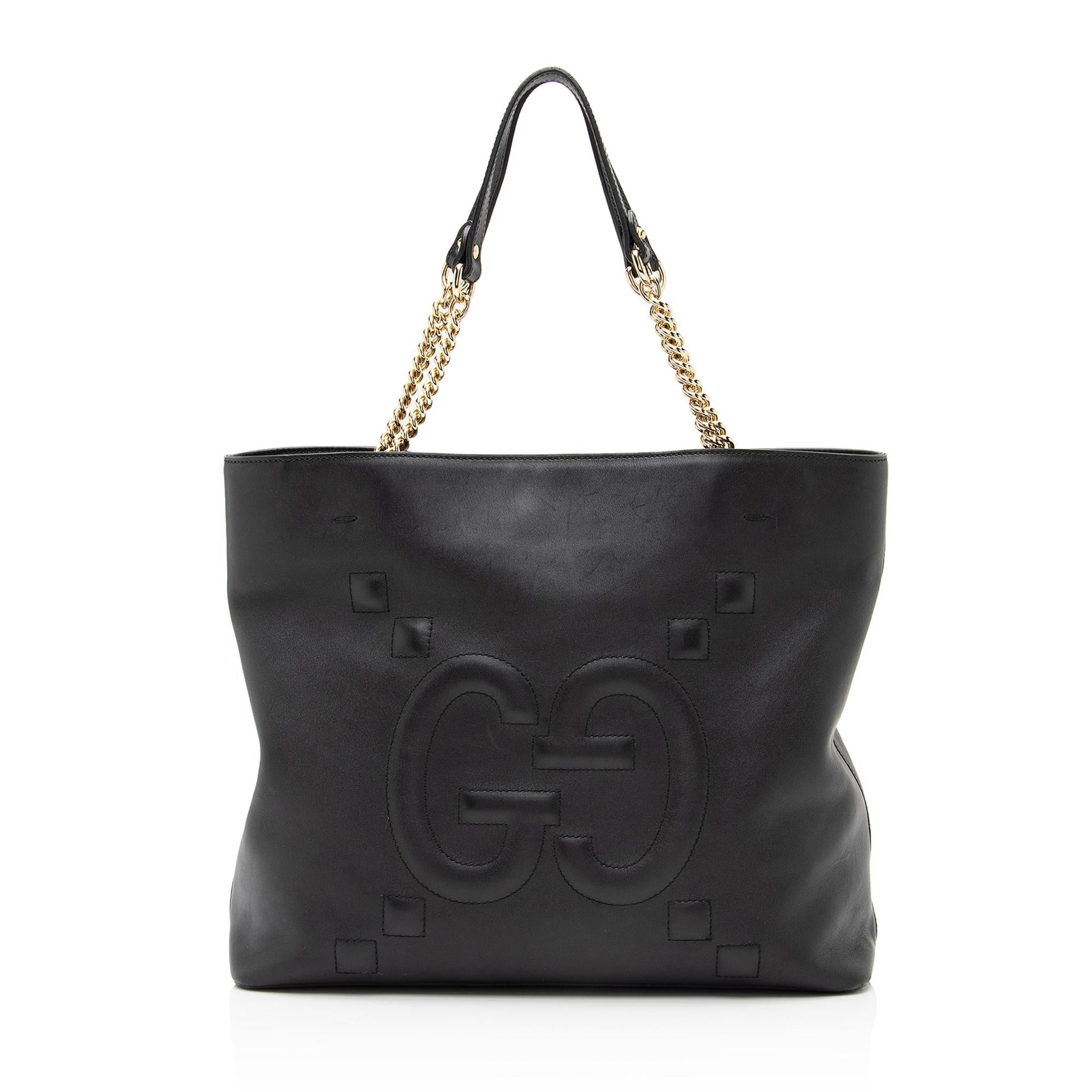 Gucci GG Embossed Apollo SHF Calfskin Black Large Tote Bag