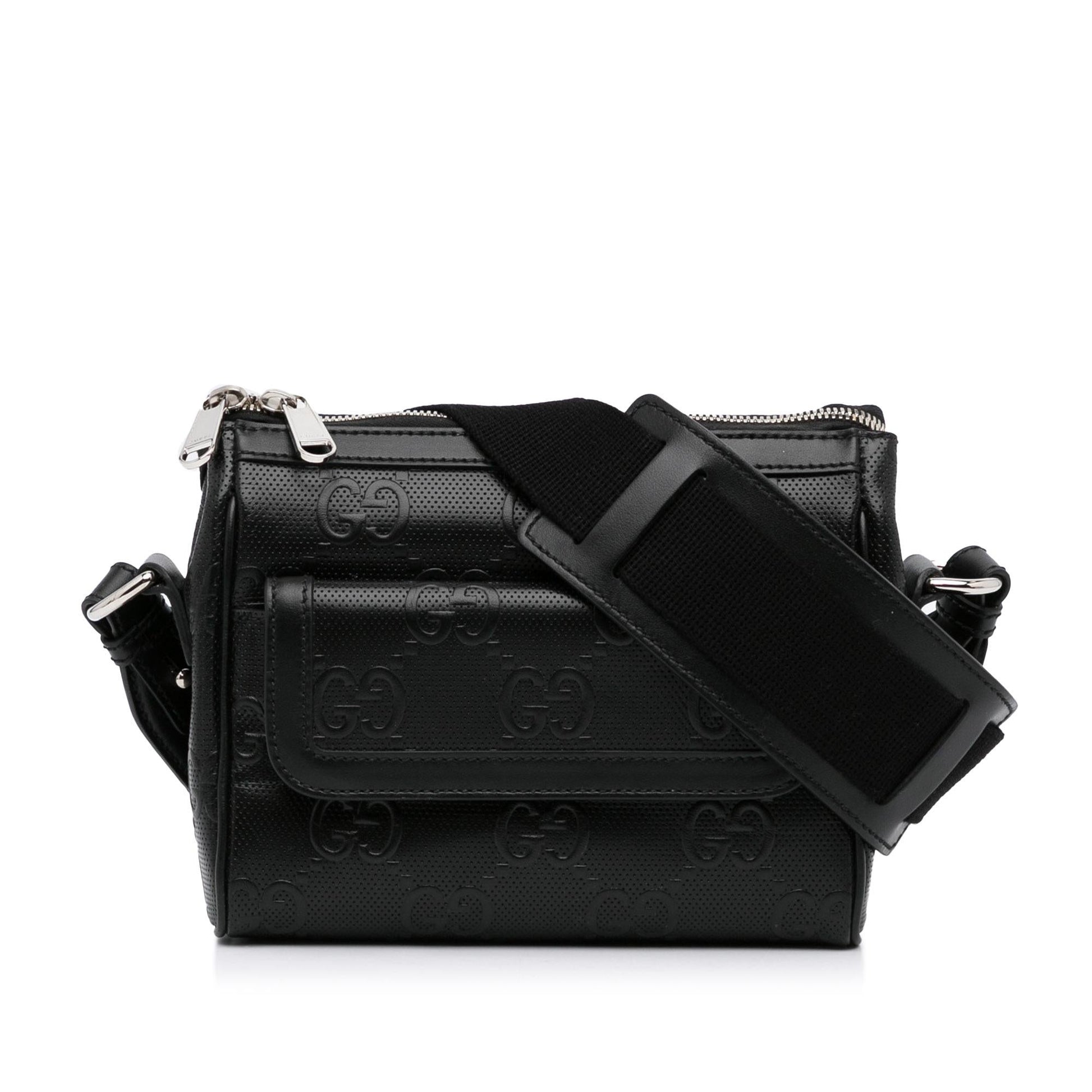 Gucci GG Embossed SHG-bS3vYW Calf Black Crossbody Bag