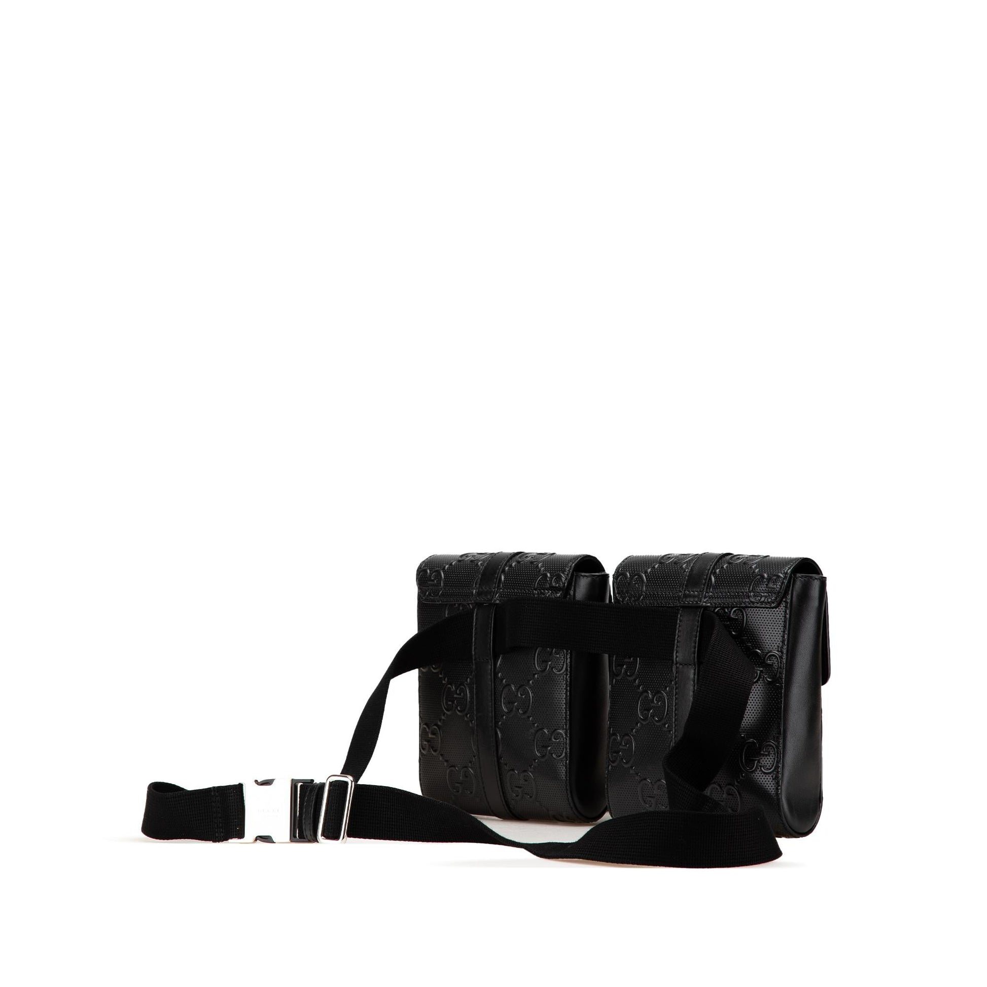 Gucci GG Embossed Perforated Double Belt Calf Black Accessory Belt Bag