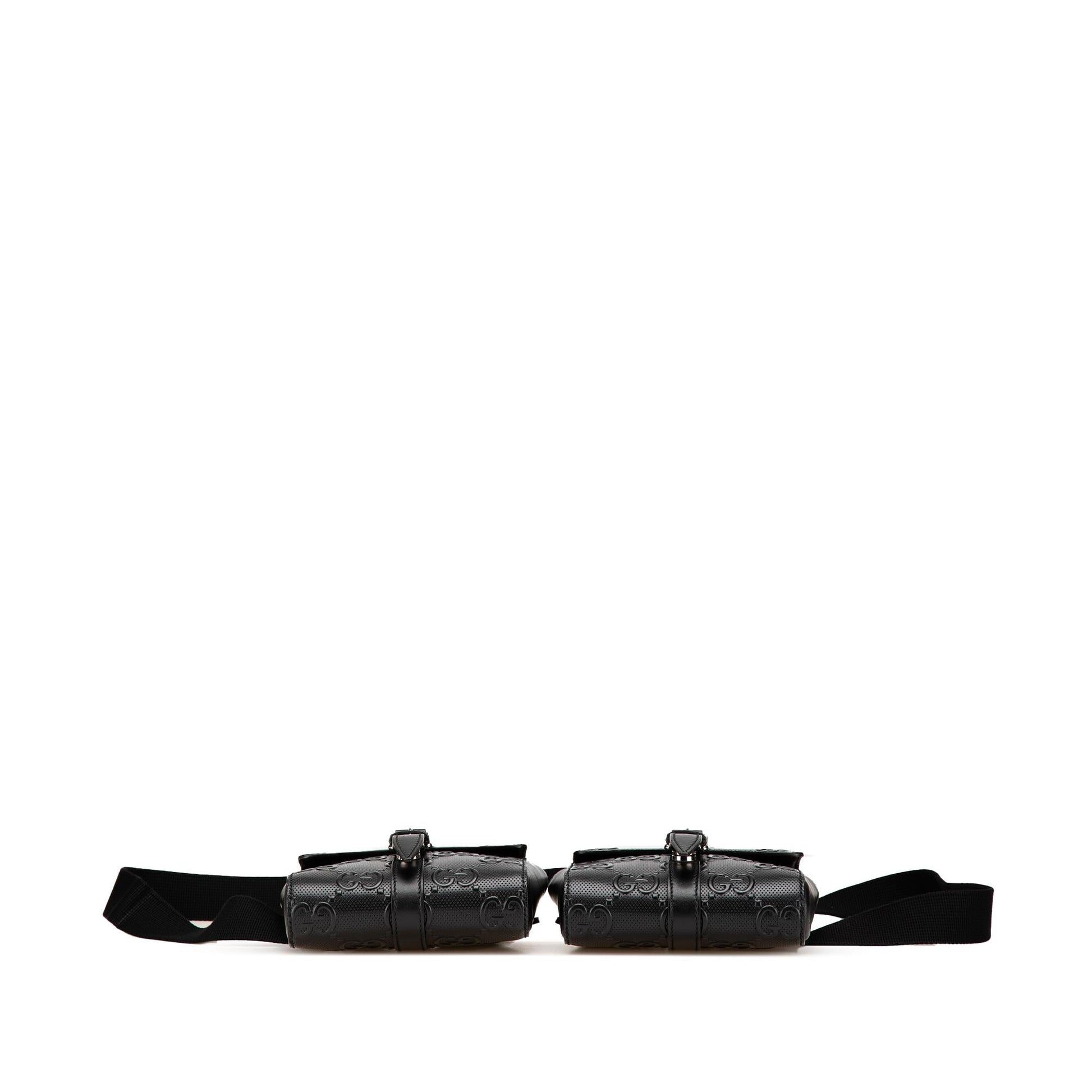 Gucci GG Embossed Perforated Double Belt Calf Black Accessory