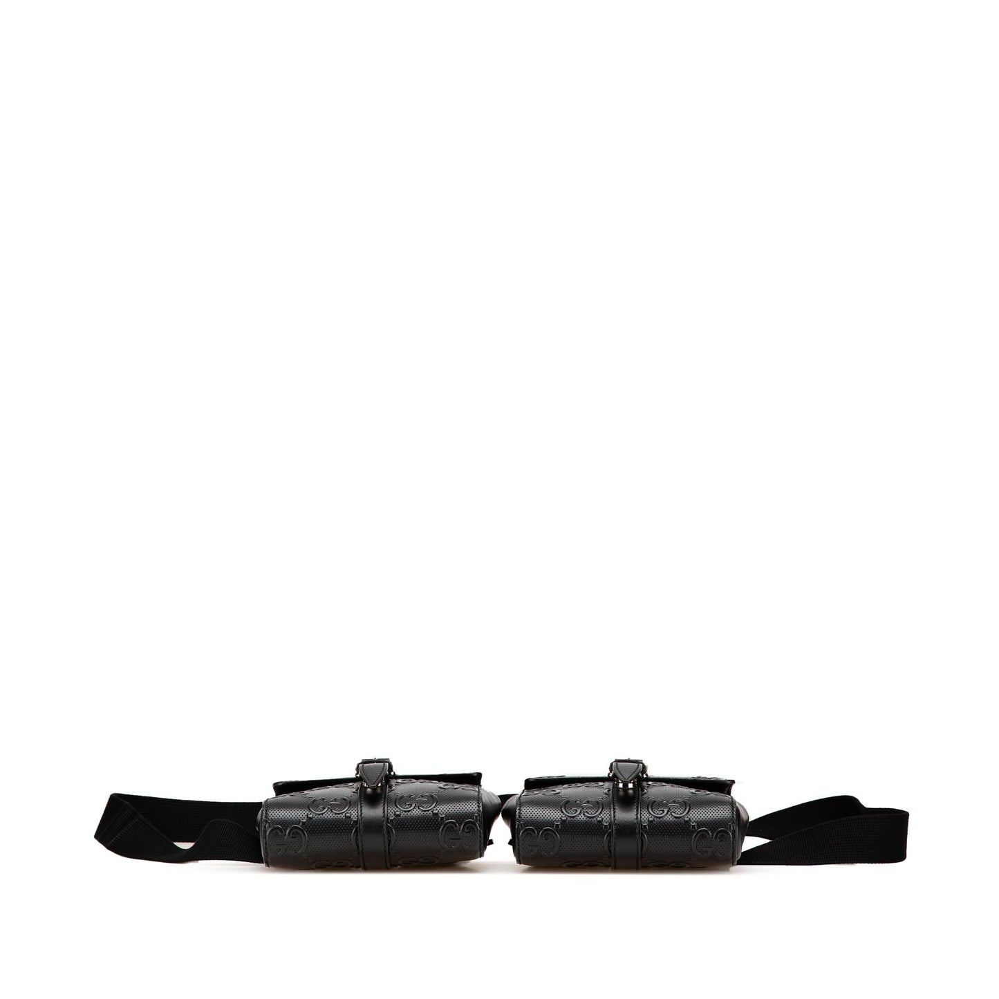 Gucci GG Embossed Perforated Double Belt Calf Black Accessory Bag 2