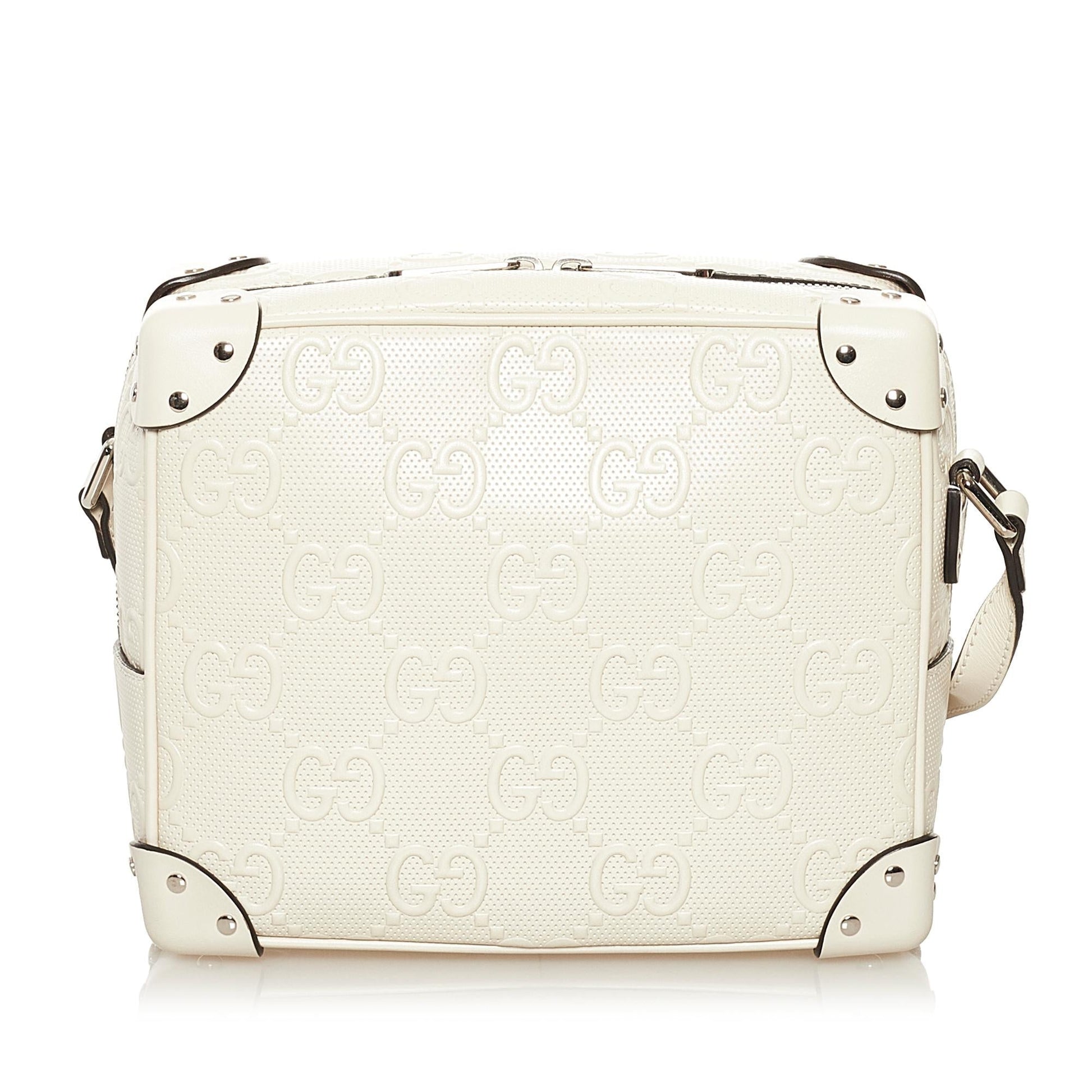Gucci GG Embossed Perforated Square SHG Calf White Crossbody Bag