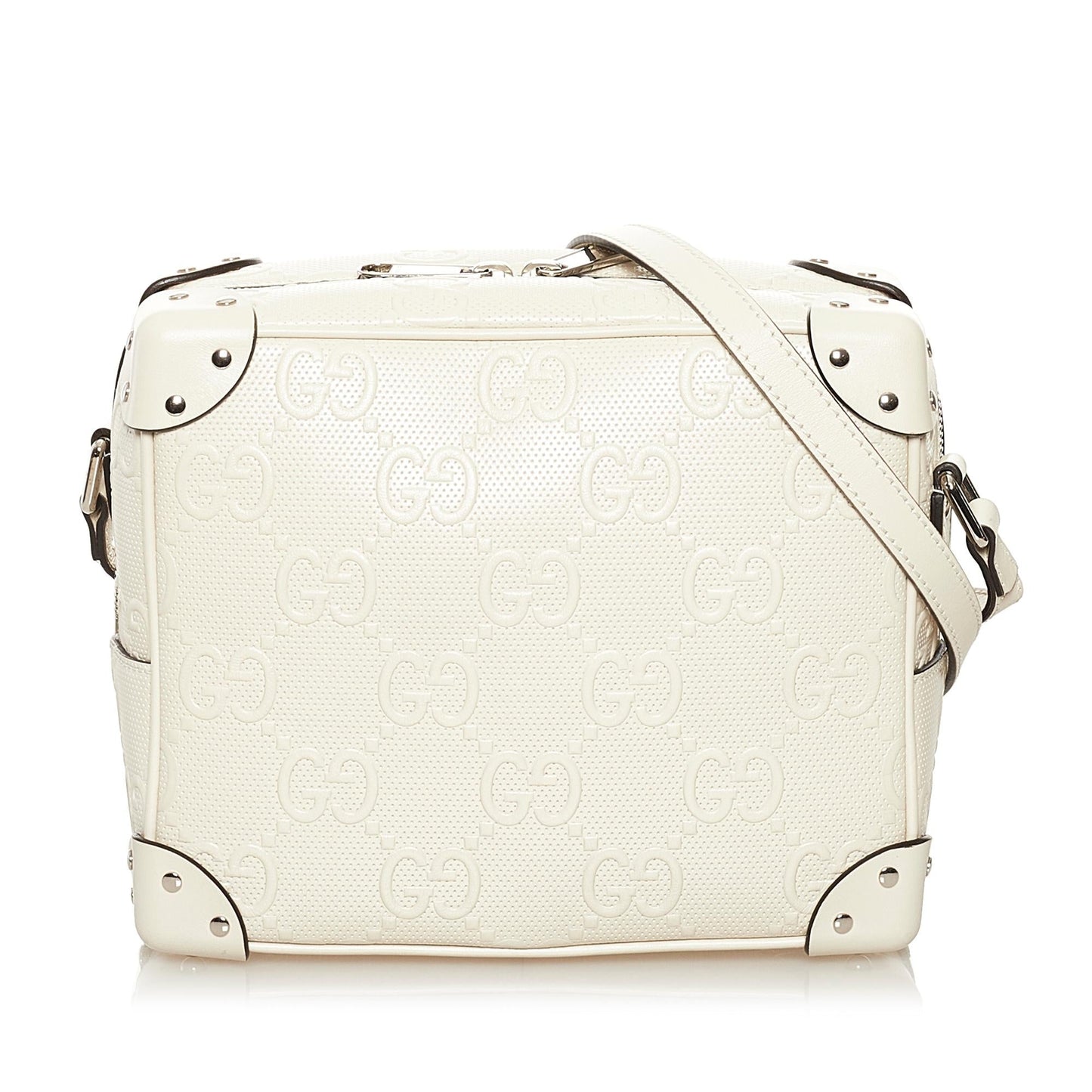 Gucci GG Embossed Perforated Square SHG Calf White Crossbody Bag
