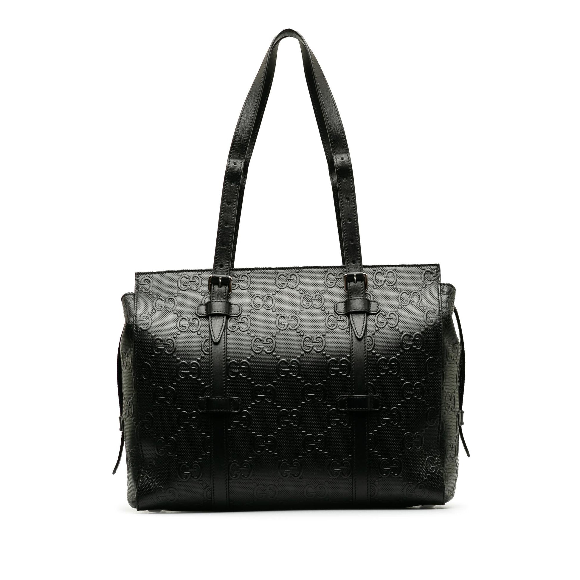 Gucci GG Embossed SHG-w2F0hl Calf Black Tote Bag