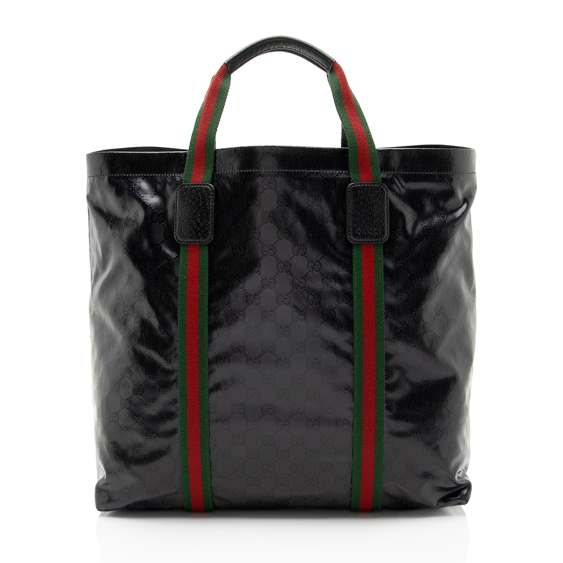 Gucci GG Imprime Leather Canvas Nylon Black Tote Bag
