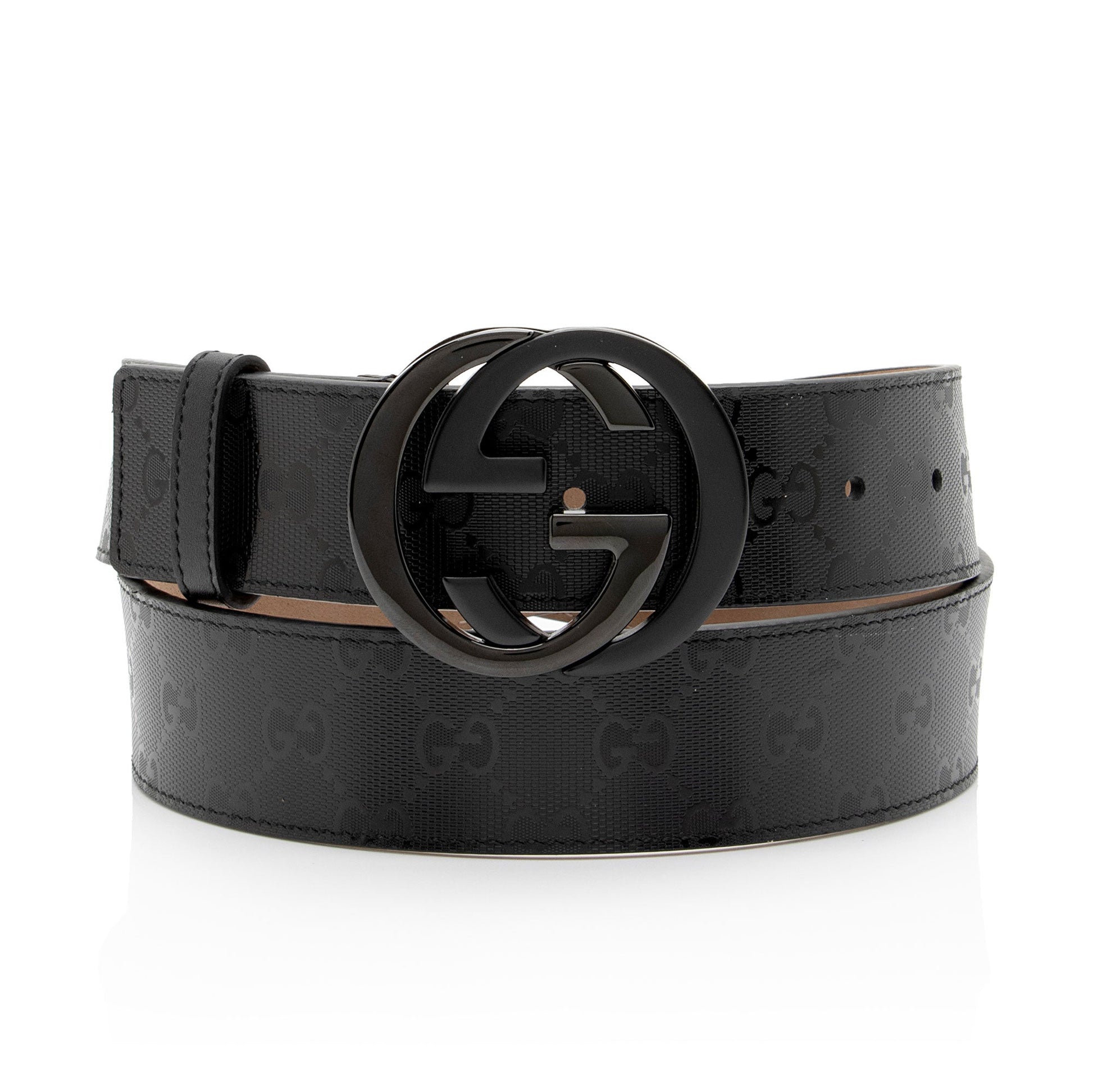 Gucci GG Imprime Interlocking G Belt Leather Canvas Black Accessory Shf Xmdtmx