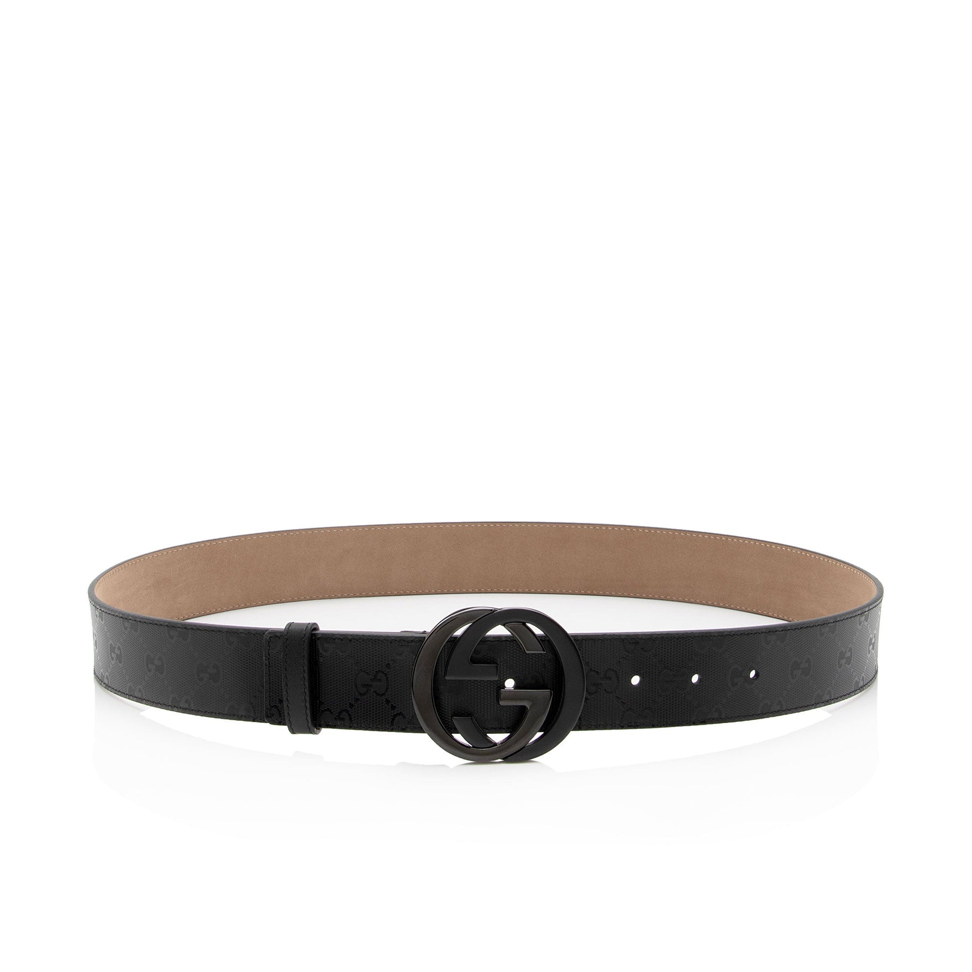 Gucci GG Imprime Interlocking G Belt Leather Canvas Black Accessory Shf Xmdtmx