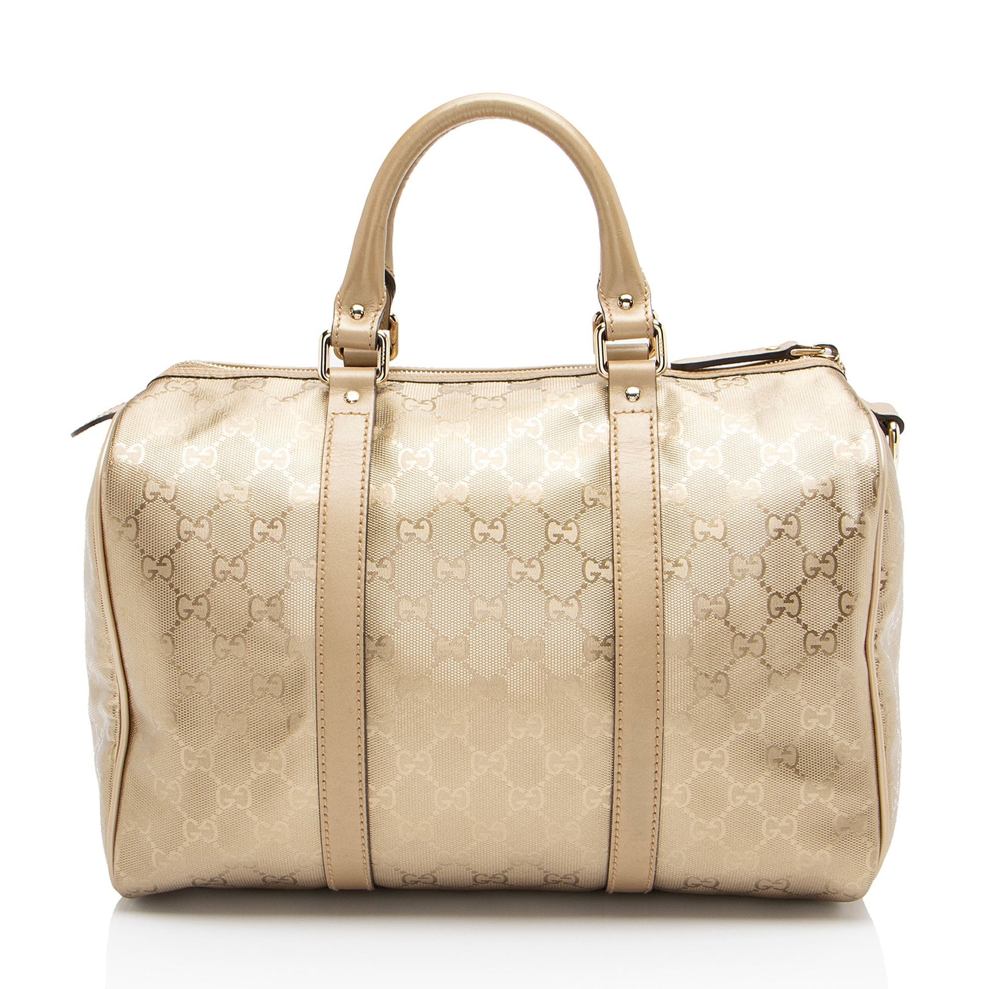 Gucci GG Imprime Joy Boston Leather Canvas Brown Gold Satchel Bag