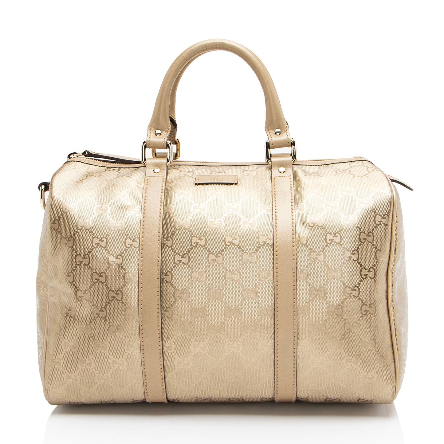 Gucci GG Imprime Joy Boston Leather Canvas Brown Gold Satchel Bag